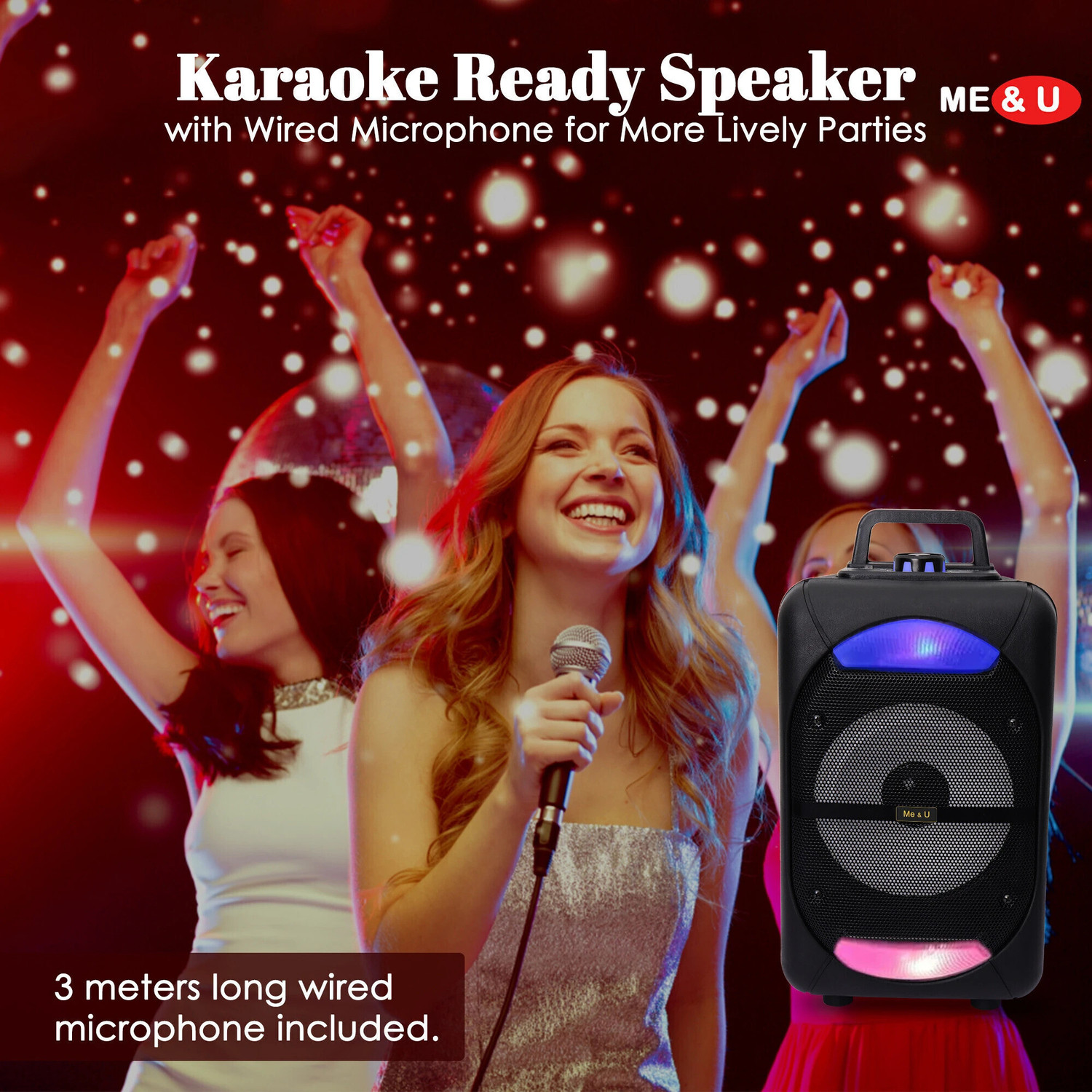 Image of ME&U Partymate 6.5inch driver up to 10hours play time BT TWS Mic RGB light FM USB 40 W Bluetooth Party Speaker
