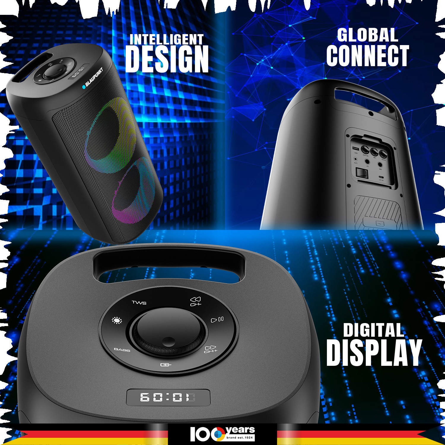 Image of Blaupunkt Blaupunkt 2026 Launch Rock & Roll RAVE I Dual 6.5 inch Woofers I Bass Boost 100 W Bluetooth Party Speaker