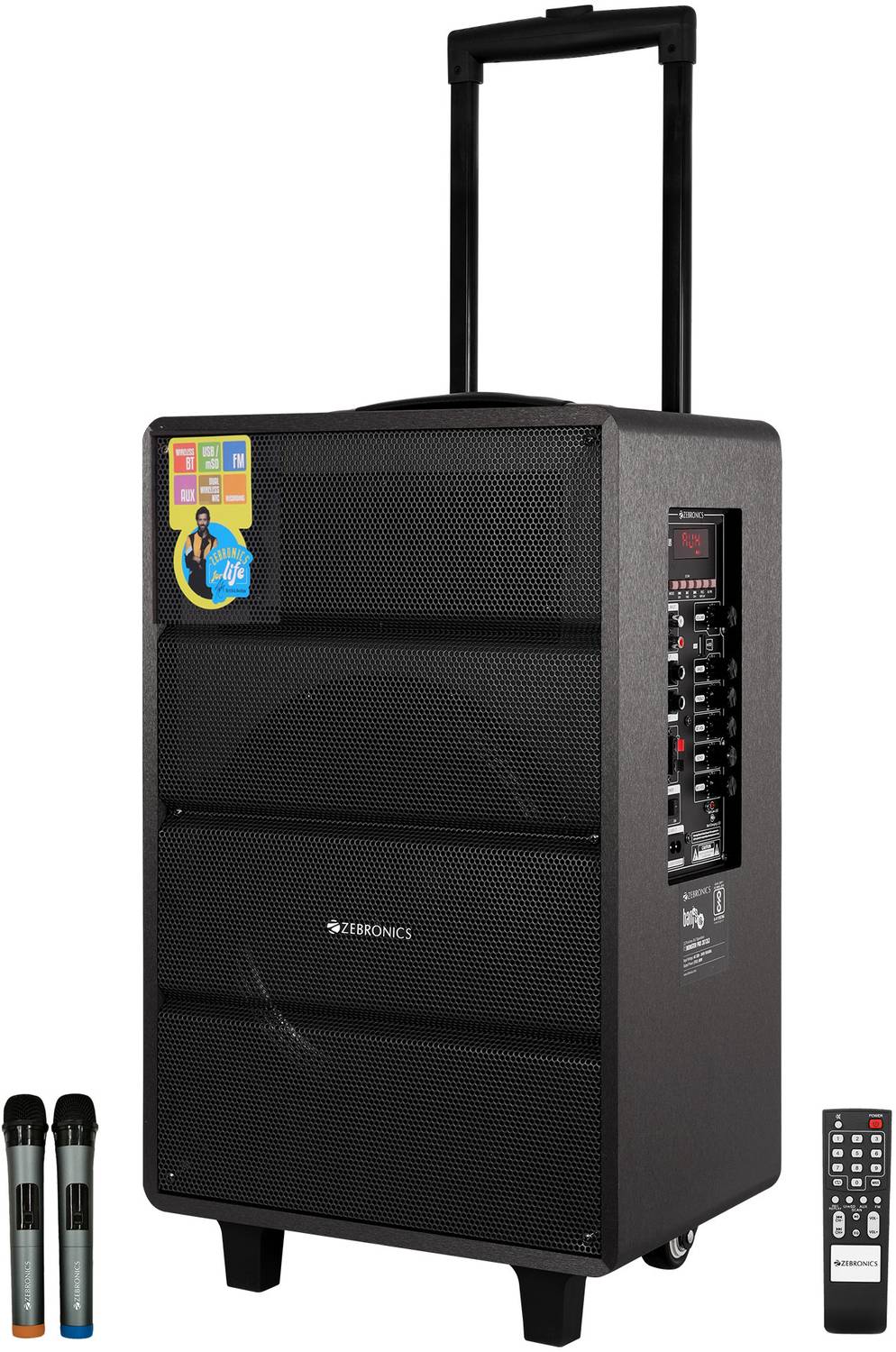 ZEBRONICS Zeb-Monster pro 2X12L2(Banjo),LED display, Wireless BT with v4.2, wireless mic 80 W Bluetooth Party Speaker