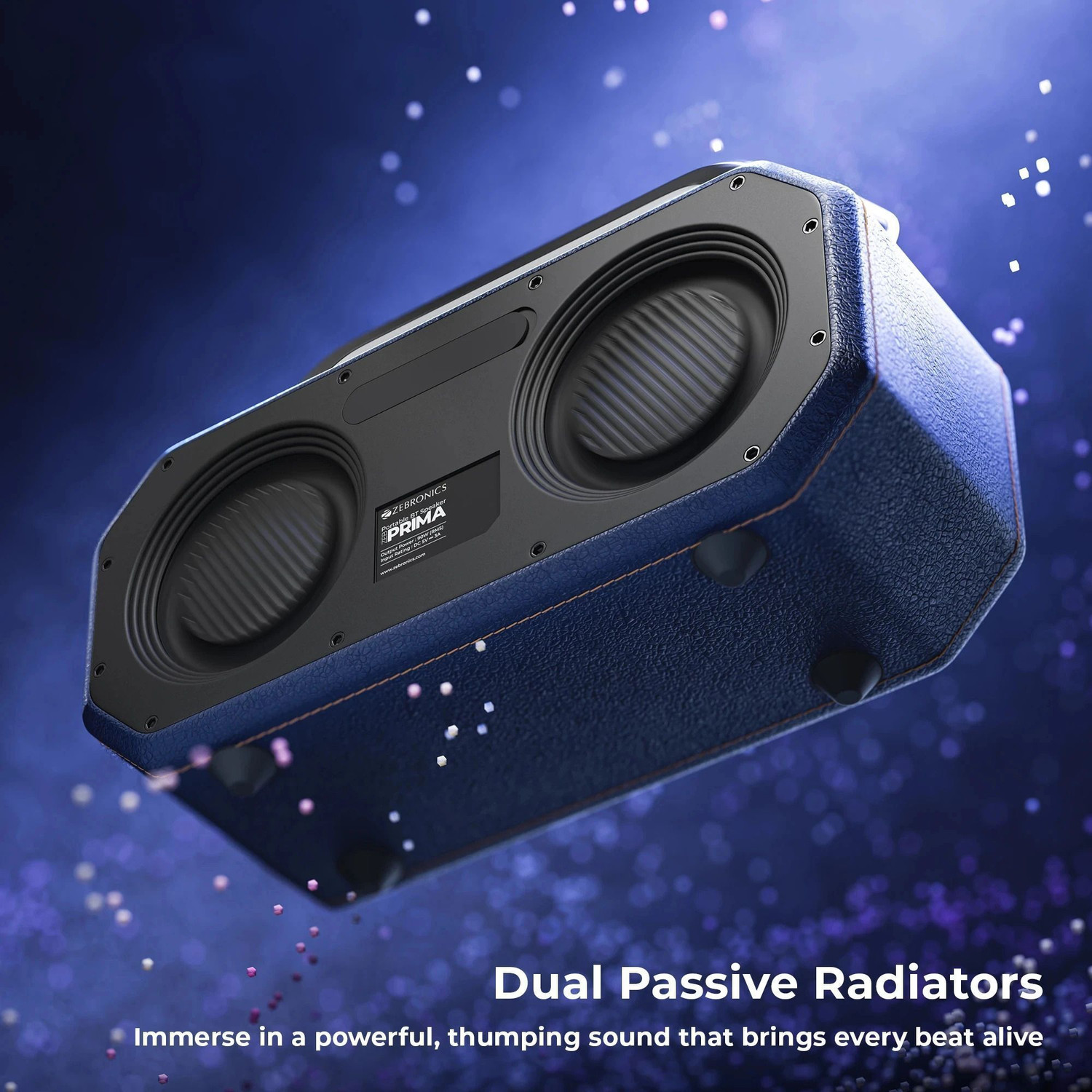 Image of ZEBRONICS Prima, 9hrs Playback, Dual Drivers, TWS, USB, AUX,Deep Bass, Splash Proof 90 W Bluetooth Party Speaker