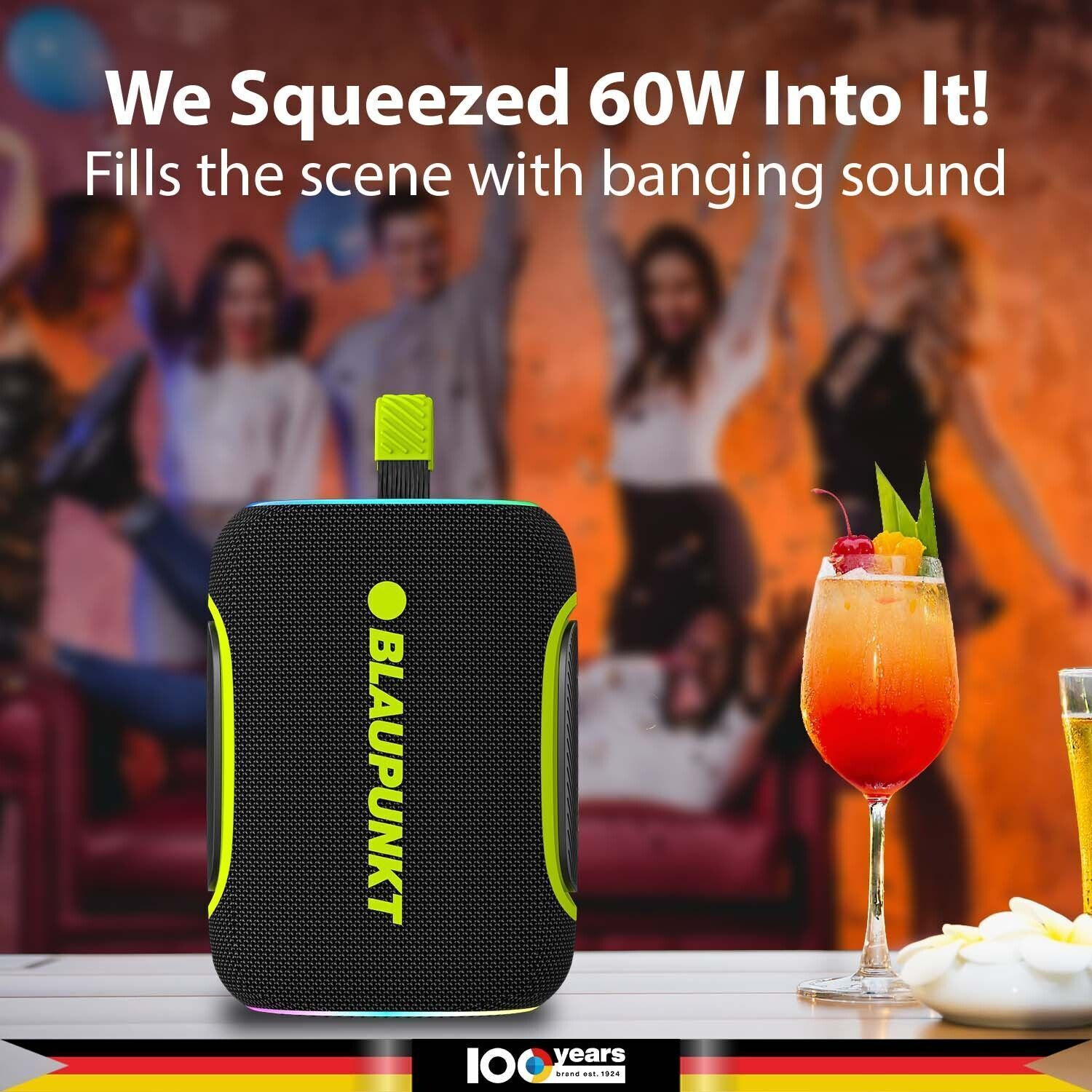 Image of Blaupunkt ATOMIK OMG ATOM Party Bluetooth Speaker I Jazzy Aura Party Neon Lights 60 W Bluetooth Party Speaker