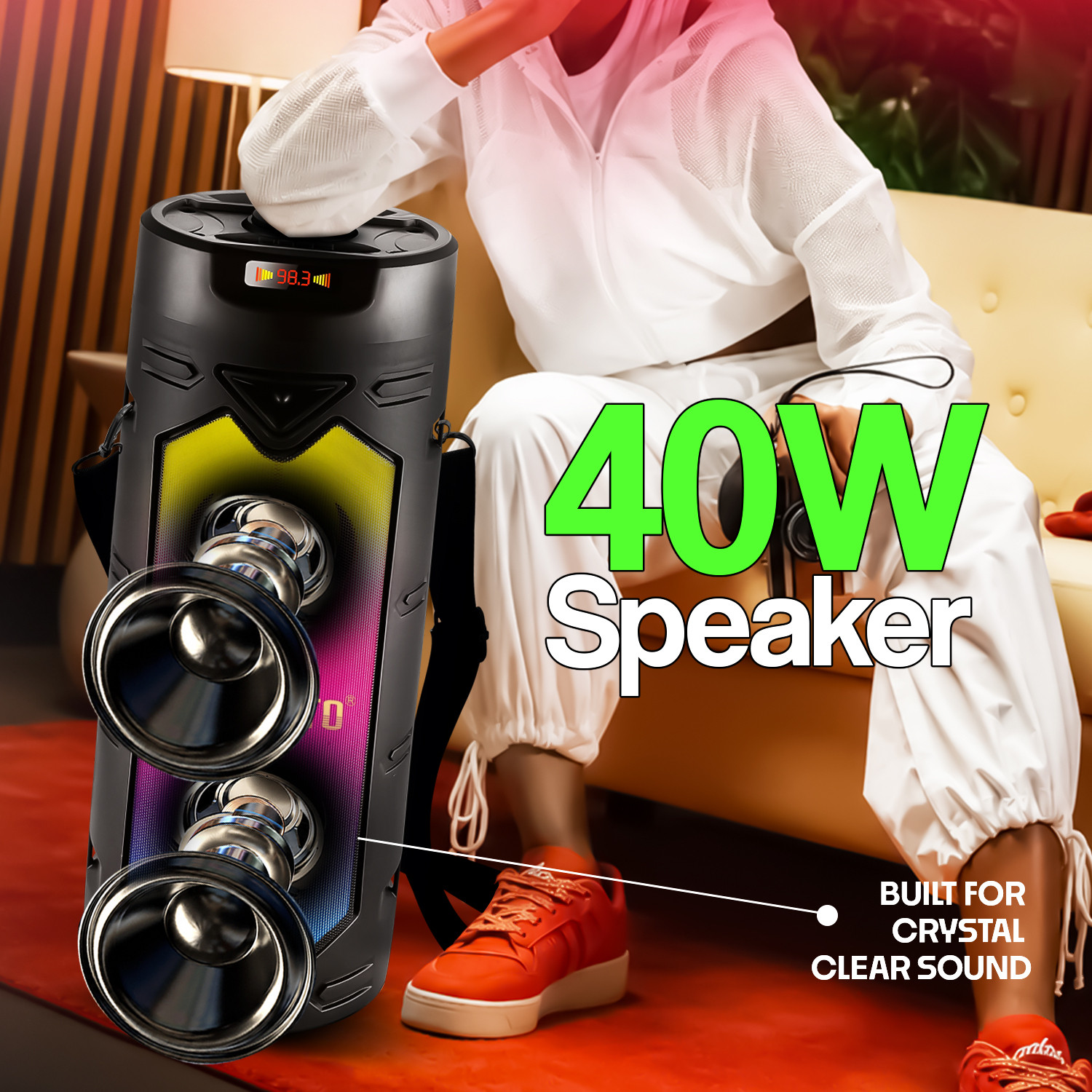 Image of YOROTO Bluetooth Party Speaker with Wired Mic, Surround sound, RGB Lights & Tws Mode 40 W Bluetooth Party Speaker