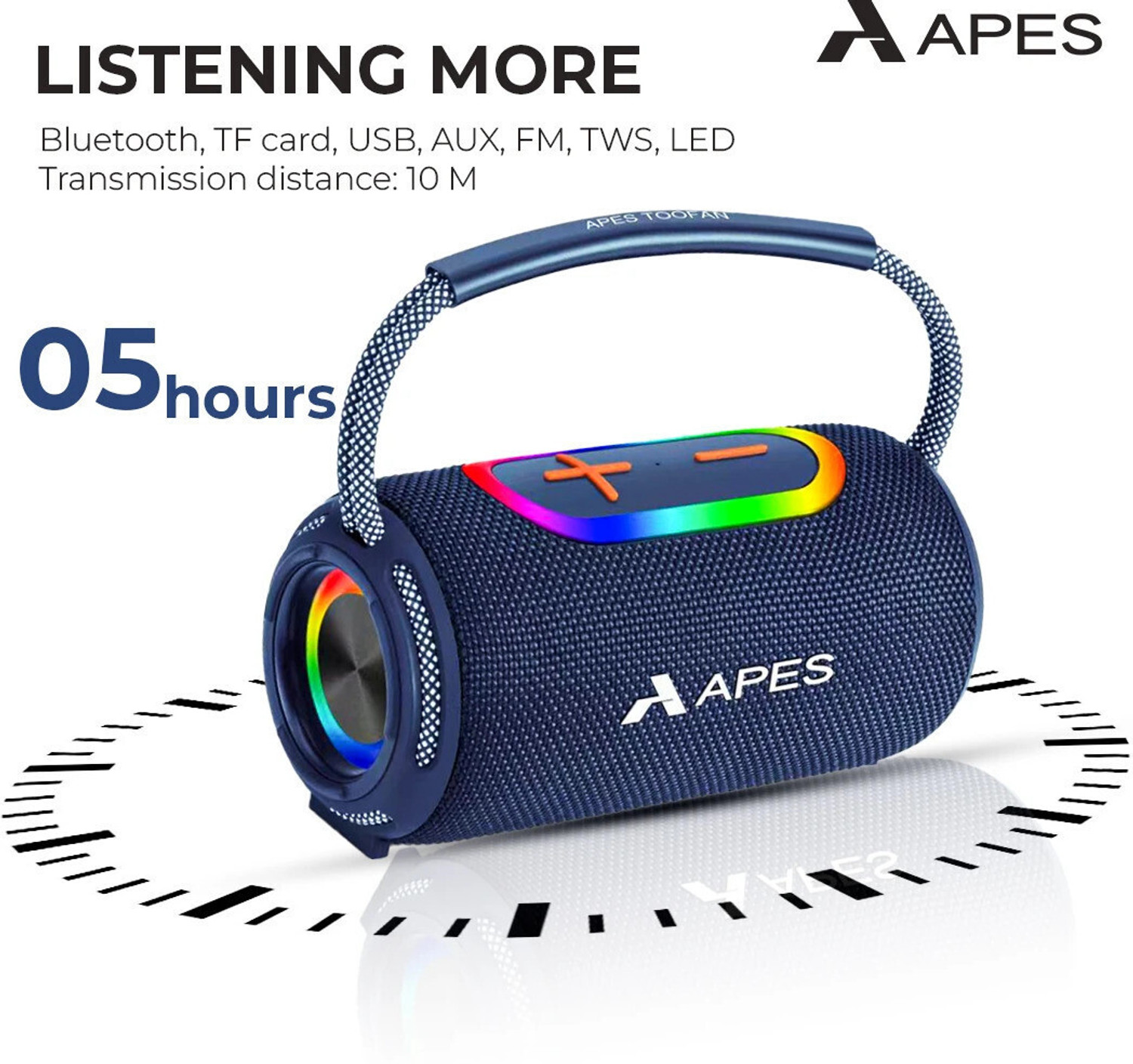 Image of APES Toofan Bluetooth Speaker, 6Hrs Playtime, Dynamic RGB LED's,TF card, USB, and AUX 10 W Bluetooth Party Speaker