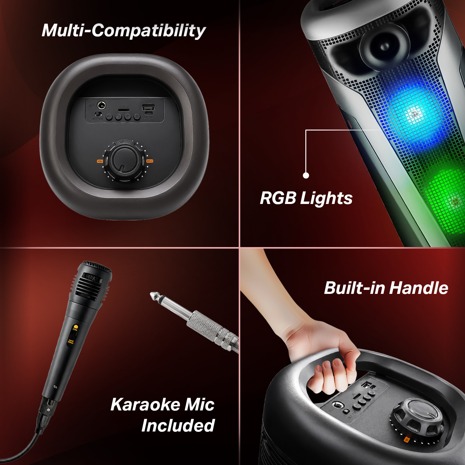 Image of YOROTO J30 with Deep Bass, RGB LED Lights, Karaoke Mic Support & Up to 4 Hours Playtime 60 W Bluetooth Party Speaker