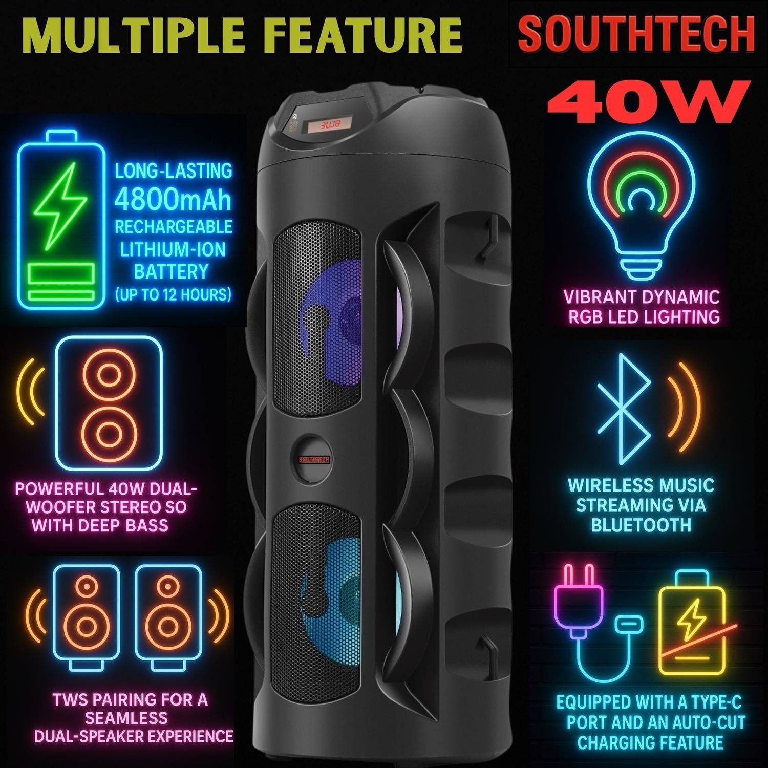 SOUTHTECH 40W Bluetooth Speaker with Mic & Remote - Image 3