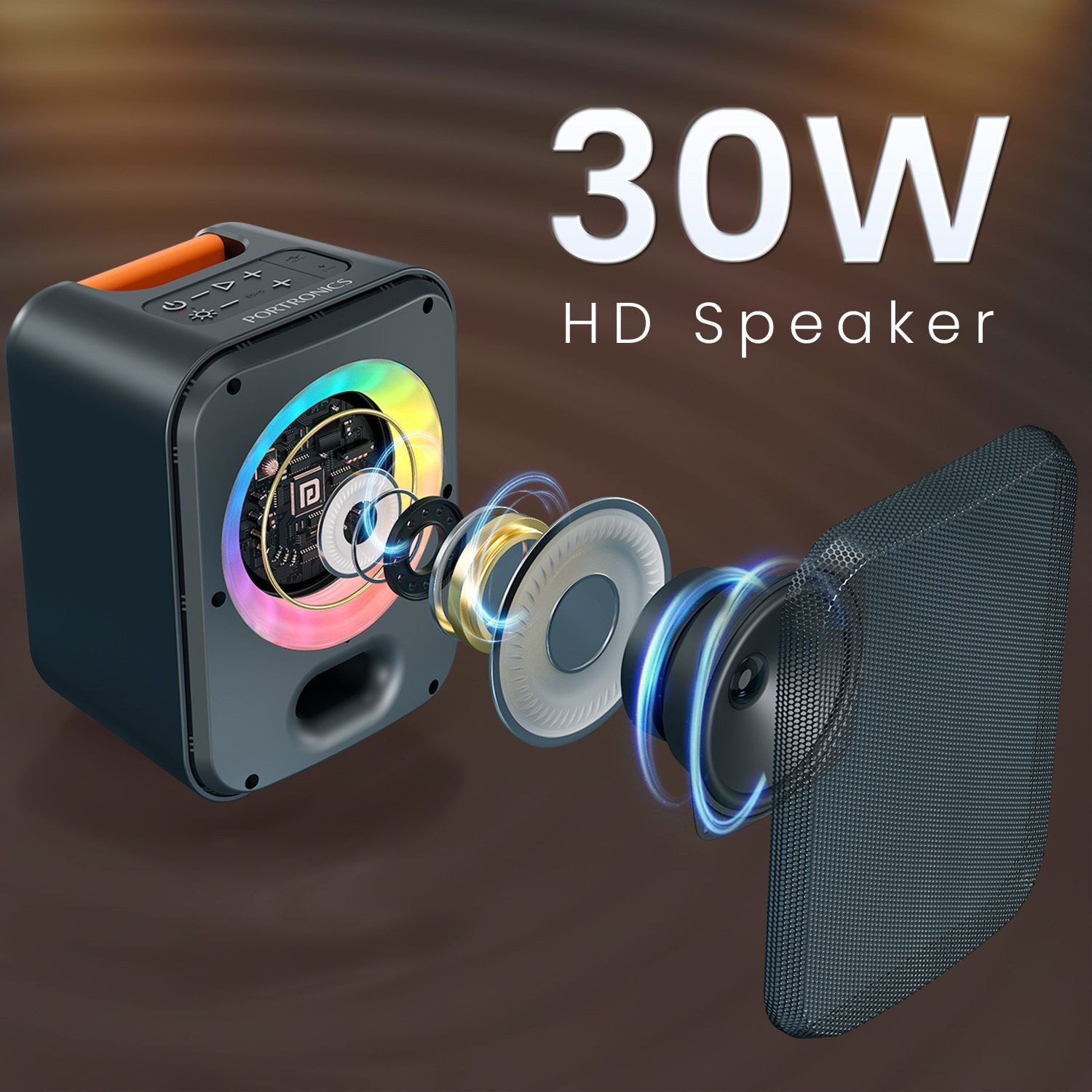Image of Portronics 30W Apollo 30 Bluetooth V5.4 Portable Speaker,Wireless Karaoke Mic,ECHO Control 30 W Bluetooth Party Speaker