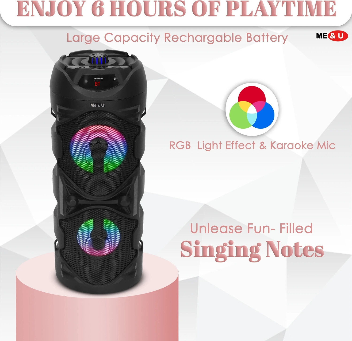 Image of ME&U Storm PartyBox with 10hours play time TWS BT FM AUX RGB Light karaoke mic 40 W Bluetooth Party Speaker