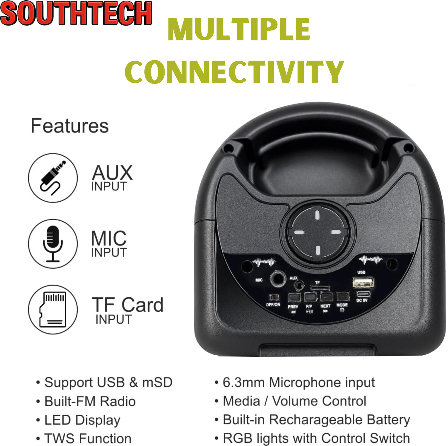 Image of SOUTHTECH ST-02WMR Portable Bluetooth Speaker , Wireless Mic & Remote,Type C, 40 W Bluetooth Party Speaker