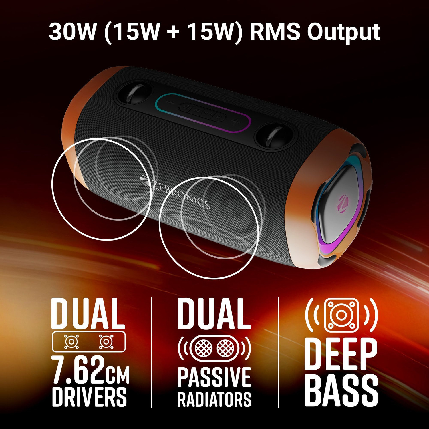 Image of ZEBRONICS Sound Feast 85 (SSPK 1) Upto 7 Hours Playback, BTv5.3 | TWS | USB, RGB LED 20 W Bluetooth Party Speaker
