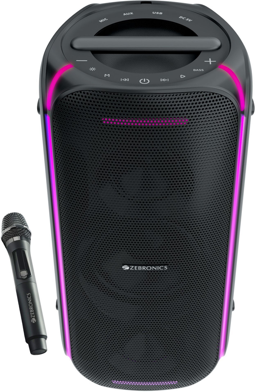 Image of ZEBRONICS Party Fyre 100 Trolley Speaker 6 Playback,Wireless Mic with Display,USB, AUX 90 W Bluetooth Party Speaker