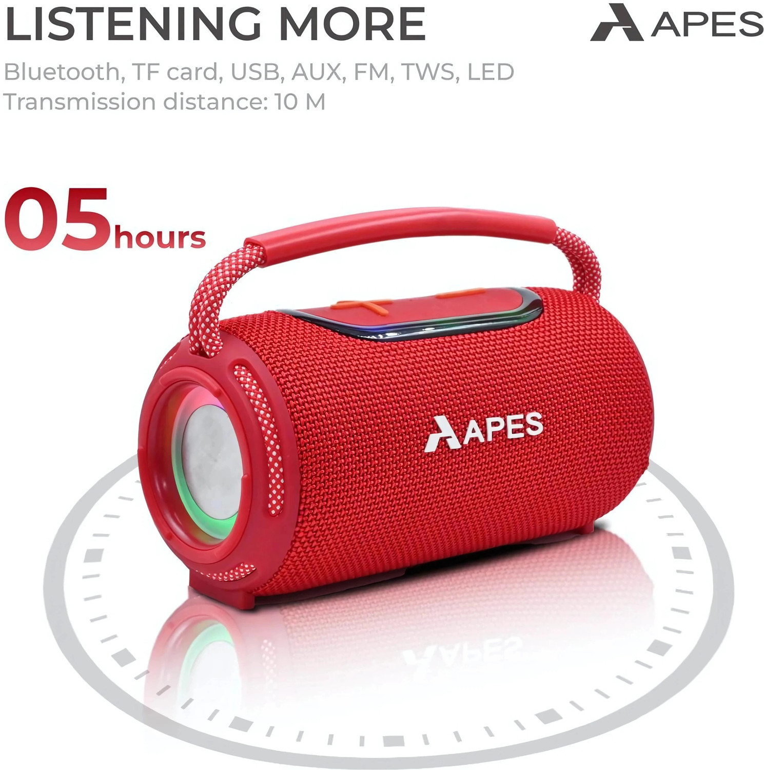 Image of APES Toofan Bluetooth Speaker, 6Hrs Playtime, Dynamic RGB LED's,TF card, USB, and AUX 10 W Bluetooth Party Speaker
