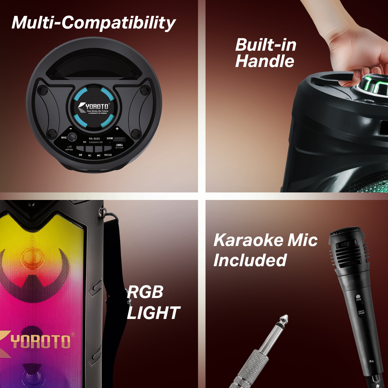 Image of YOROTO Bluetooth Party Speaker with Wired Mic, Surround sound, RGB Lights & Tws Mode 40 W Bluetooth Party Speaker