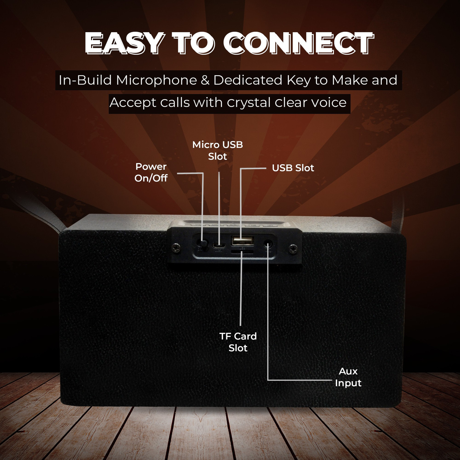 Image of Gizmore GIZ MS516 Portable Speaker| Wooden Cabinet With Leather Strap, 5H Playback 16 W Bluetooth Speaker