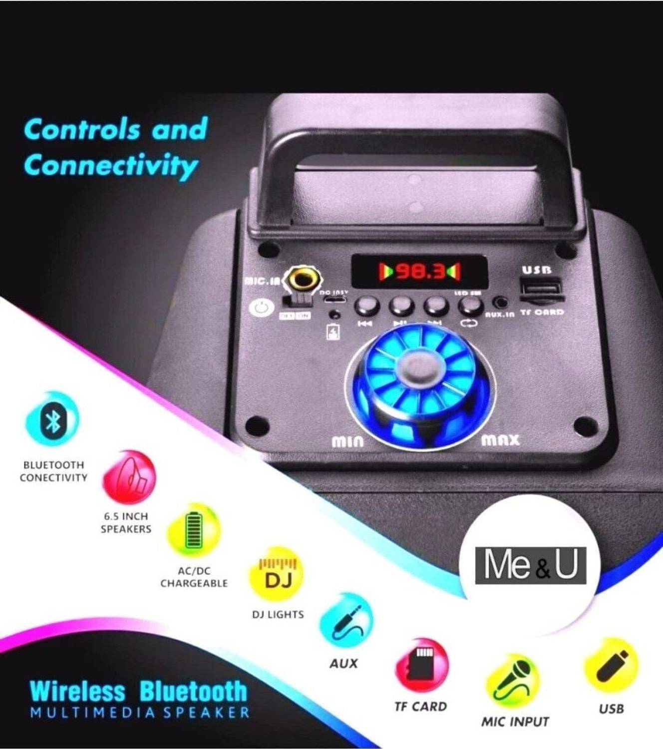 ME&U SargamMusic 8inchD Bluetooth Party Speaker - Image 4
