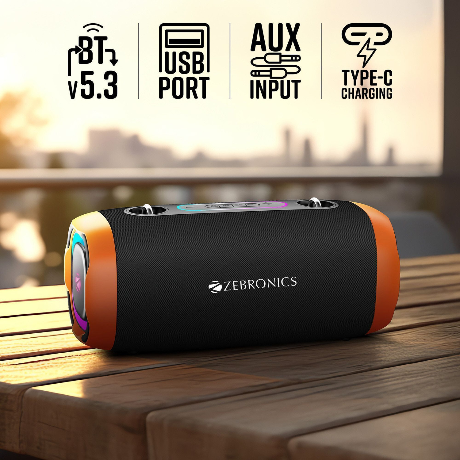 Image of ZEBRONICS Sound Feast 85 (SSPK 1) Upto 7 Hours Playback, BTv5.3 | TWS | USB, RGB LED 20 W Bluetooth Party Speaker