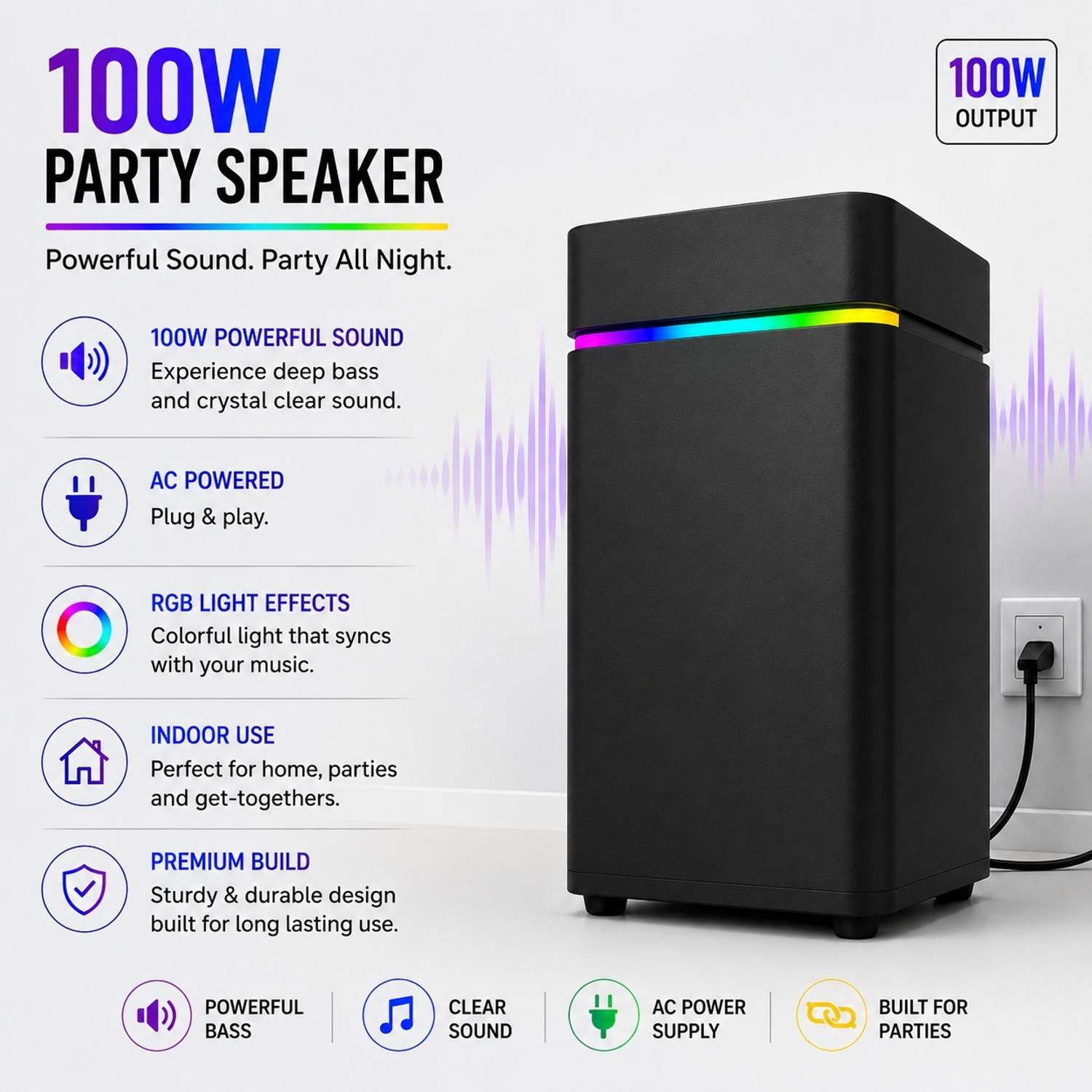 ebbato Party Speaker 100W Black - Image 4