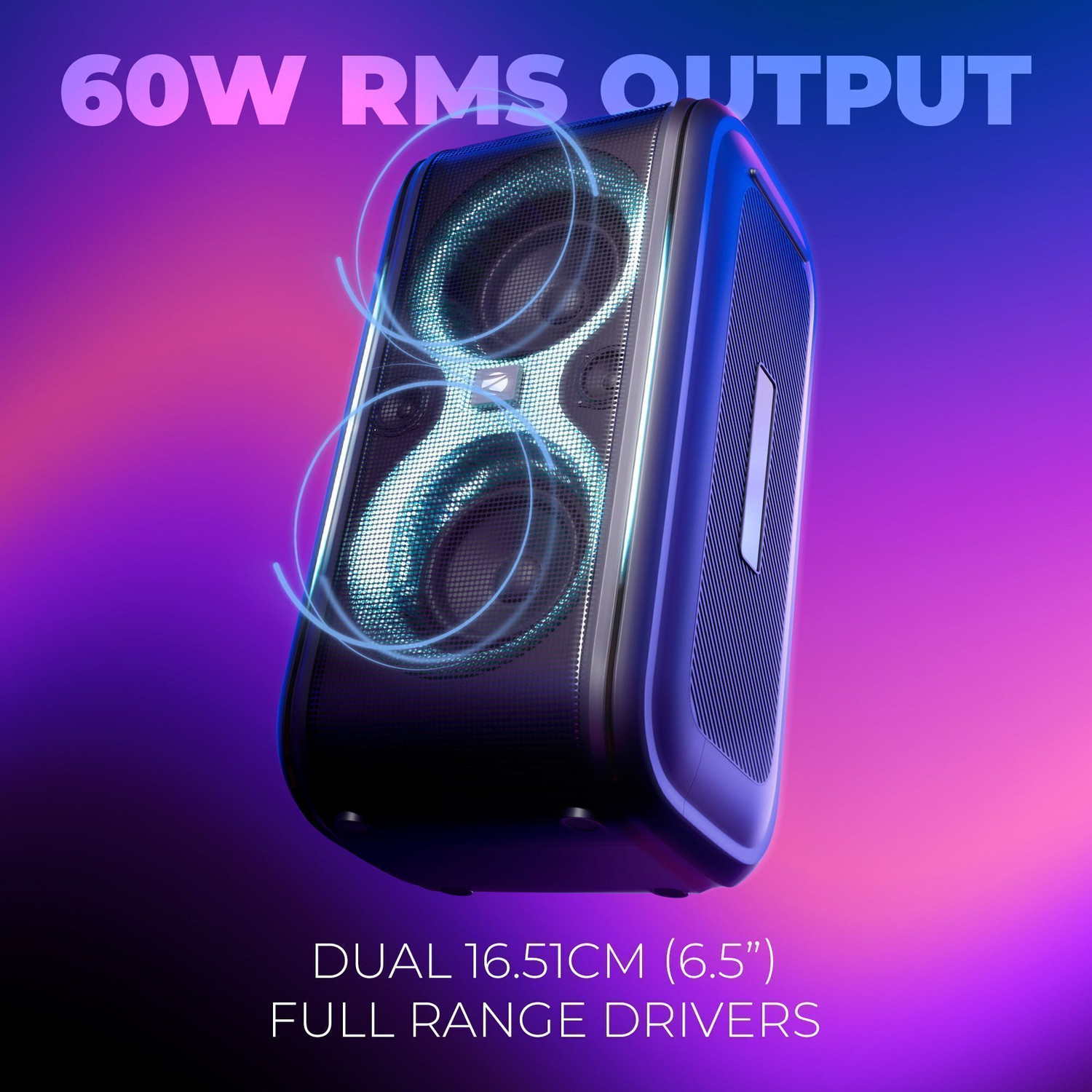 Image of ZEBRONICS Party Fyre 90 Trolley Speaker 5h Playback, Wireless Mic with Display,TWS,USB,AUX 60 W Bluetooth Party Speaker