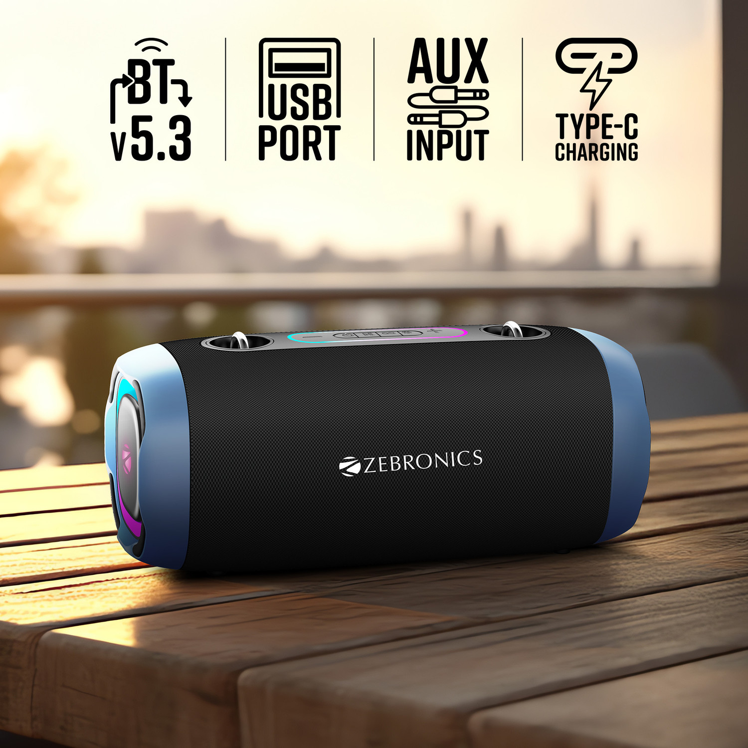 Image of ZEBRONICS Sound Feast 85 (SSPK 1) Upto 7 Hours Playback, BTv5.3 | TWS | USB, RGB LED 30 W Bluetooth Speaker