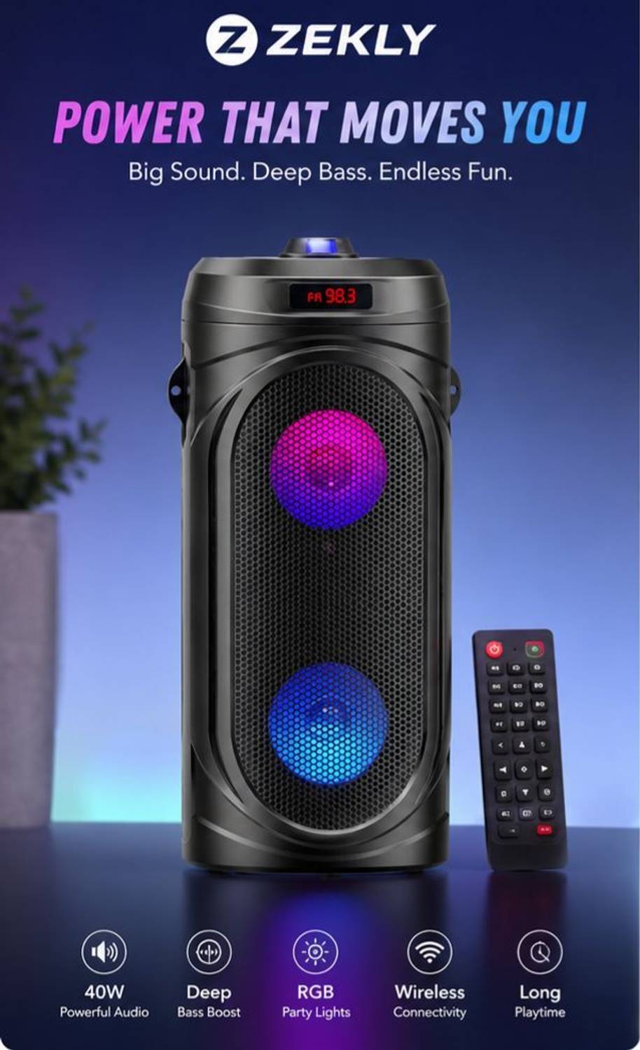 ZEKLY 40W Bluetooth Tower Speaker - Image 5
