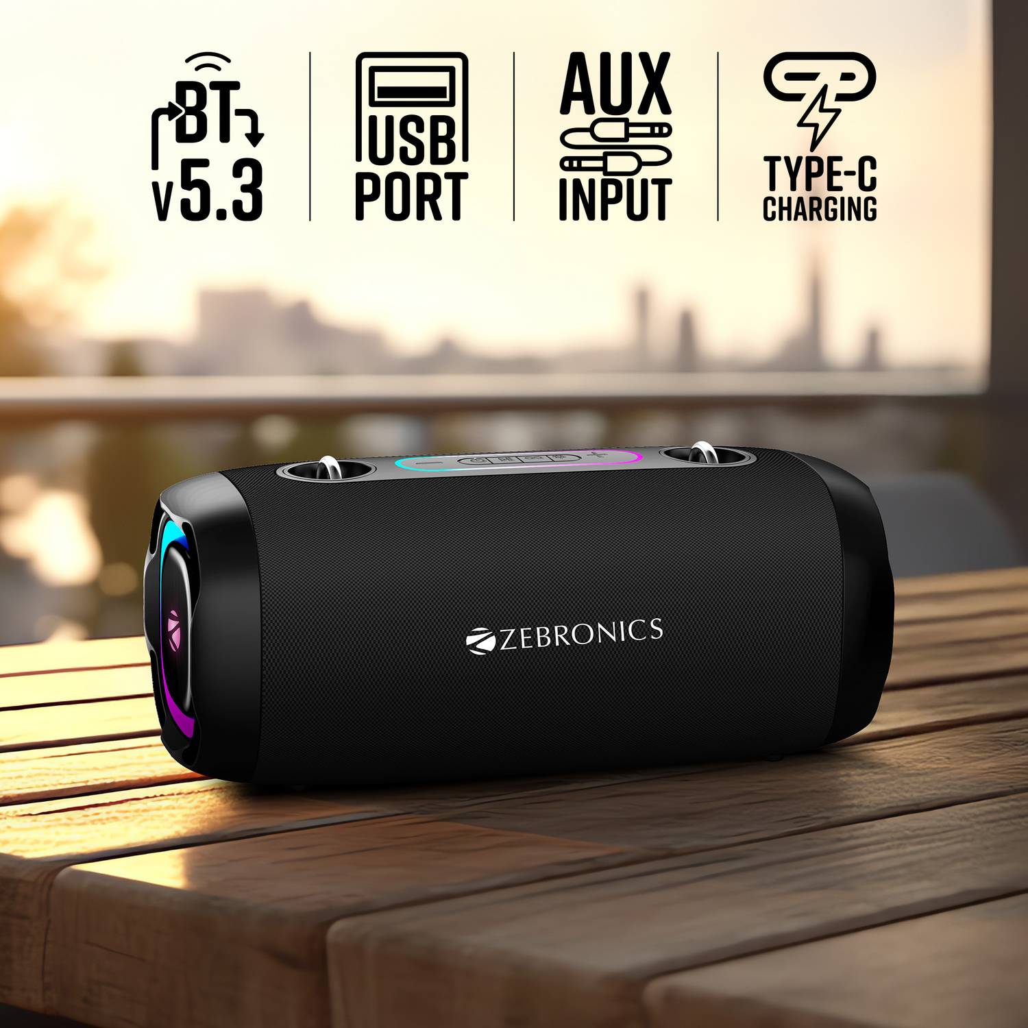 ZEBRONICS Sound Feast 85 30W Bluetooth Speaker Black - Image 4