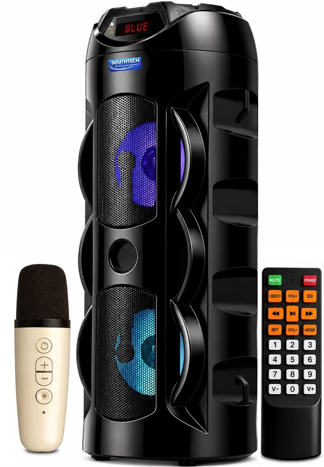 Image of SOUTHTECH DHOOM Bluetooth Party Tower Speaker With Wireless Mic|Dual Driver|RGB Lights| 40 W Bluetooth Party Speaker
