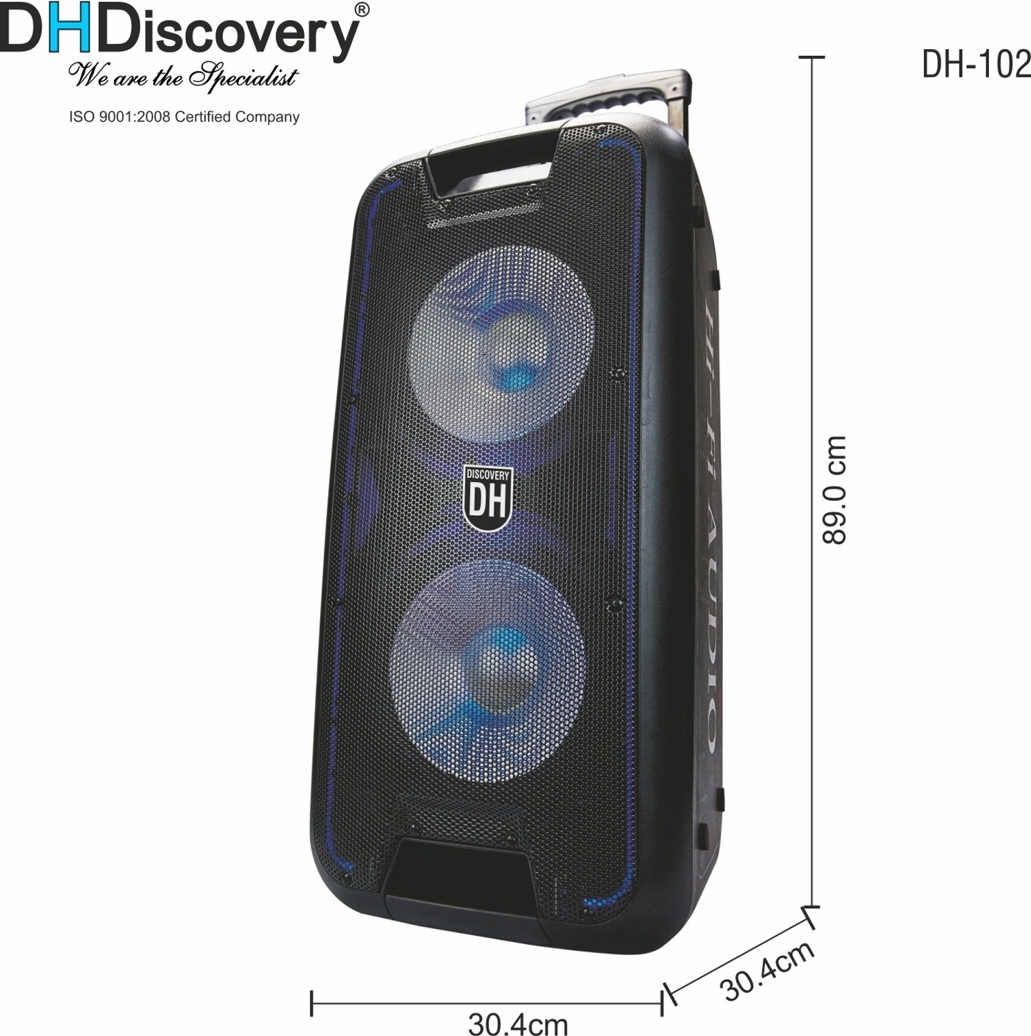 Image of DH Discovery DH-102 Trolley Speaker (2 Wireless Mic) LED Light-Battery 6Hr Playtime 12000 W Bluetooth Party Speaker