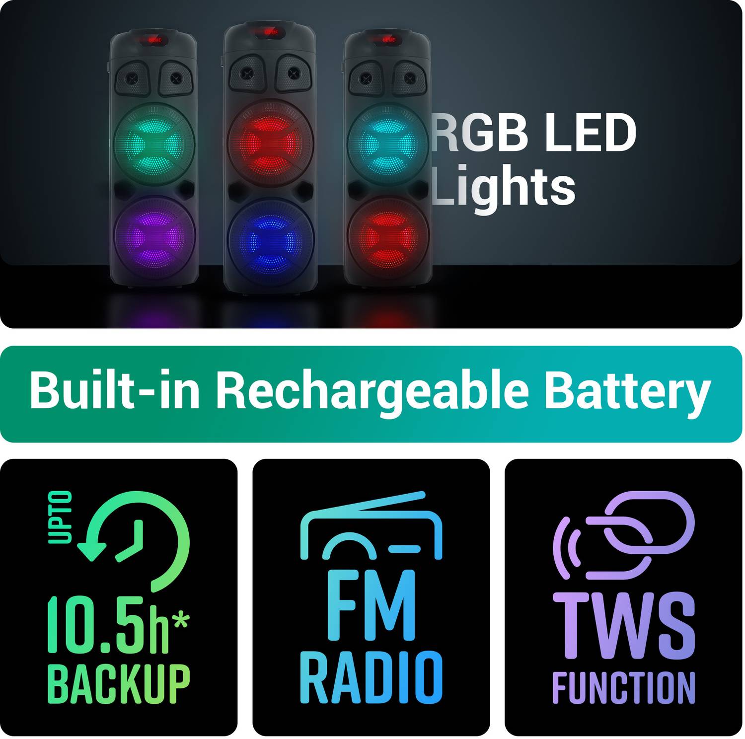 ZEBRONICS Zeb-451 MOVING MONSTER 2X8L TWS Bluetooth Party Speaker - Image 5