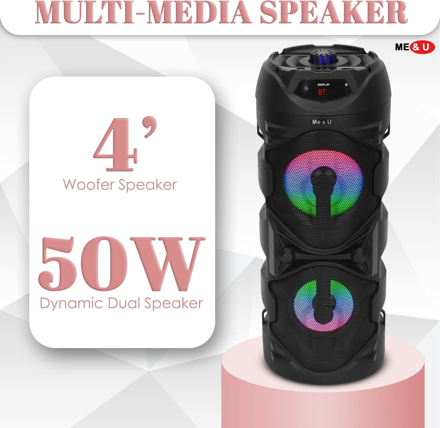 Image of ME&U Partymate 102 TWS WITH FM USB AUX BLUETOOTH KARAOKE WIRED MIC RGB LIGHT 50 W Bluetooth Party Speaker