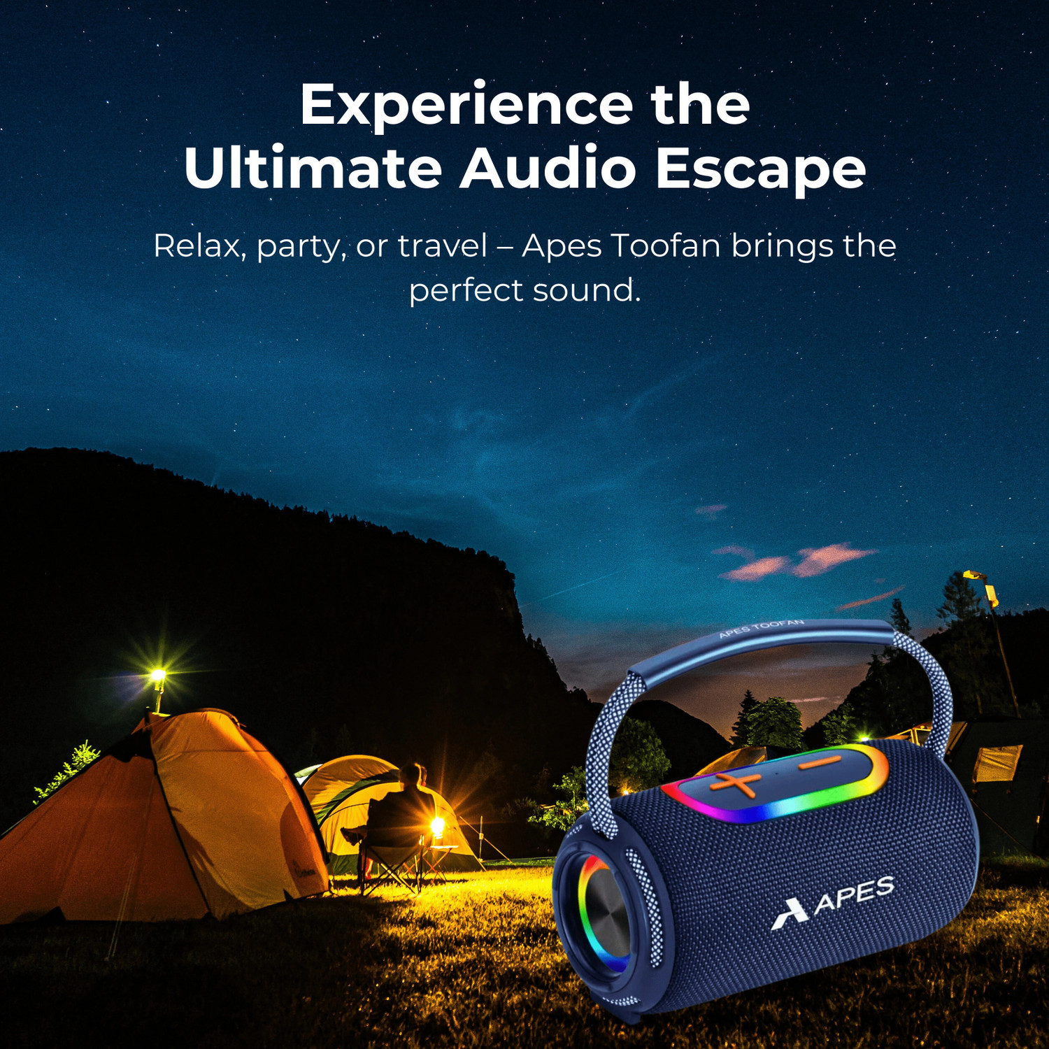 Image of APES Toofan Bluetooth Speaker, 6Hrs Playtime, Dynamic RGB LED's,TF card, USB, and AUX 10 W Bluetooth Party Speaker