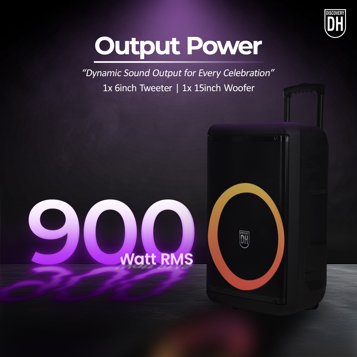 Image of DH Discovery Partypop 900W (6Hrs Playtime,2 Wireless Mic,Guitar Input,TWS & EQ Mode) 900 W Bluetooth Party Speaker