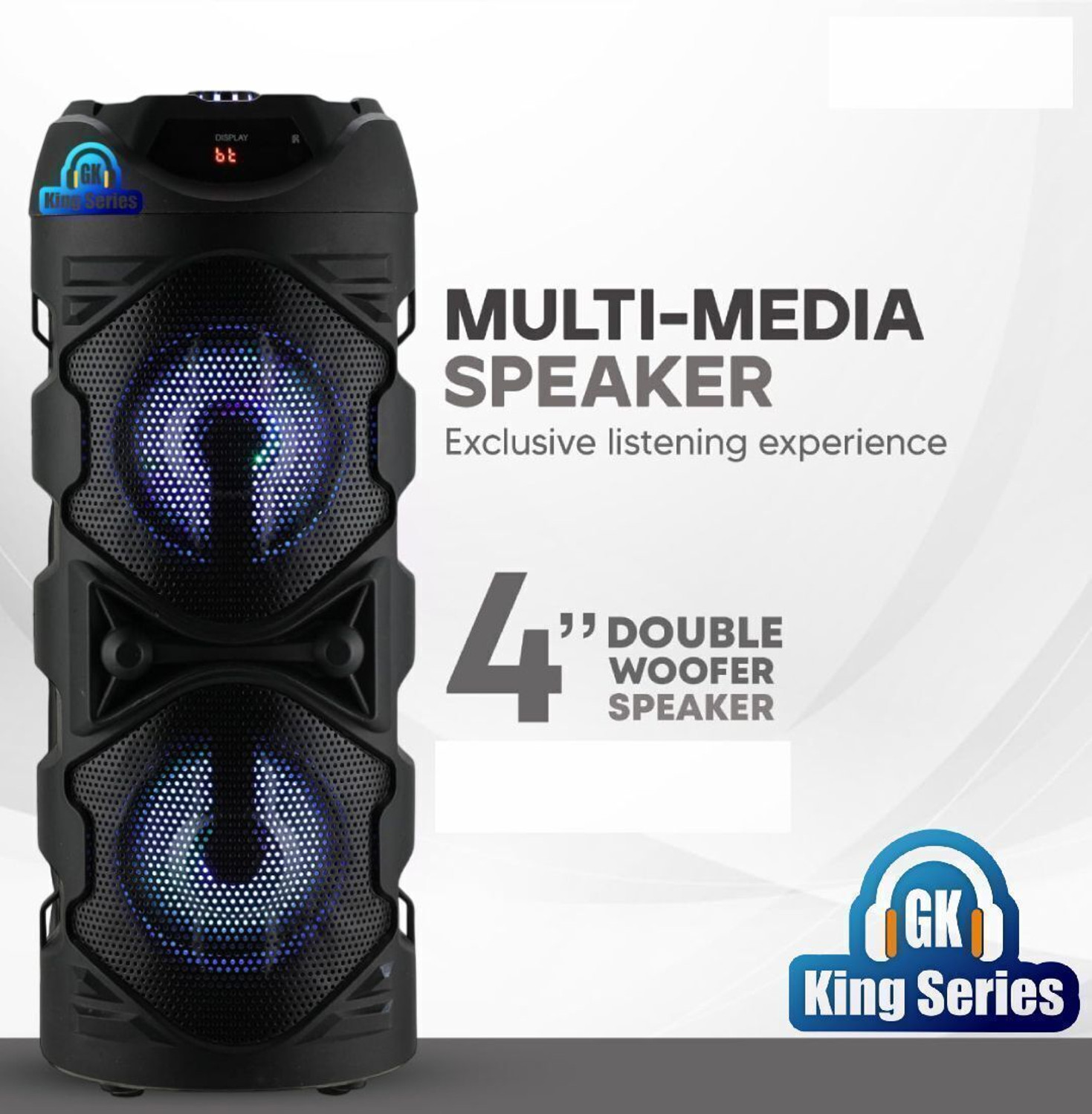 Image of Gk King Series Double Woofer 50W 2400Mah Battery Multi-Media Party Speaker with Wired Mic 50 W Bluetooth Party Speaker