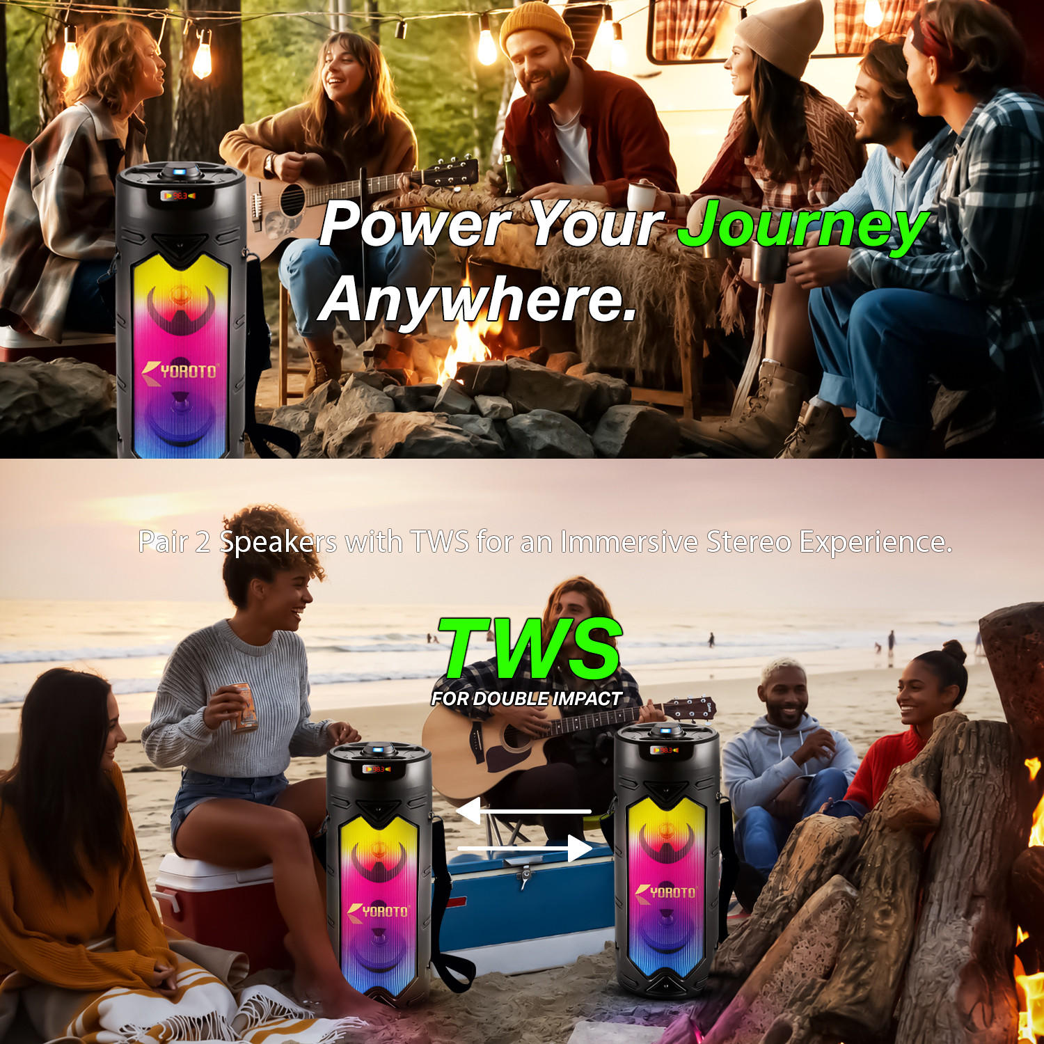Image of YOROTO Bluetooth Party Speaker with Wired Mic, Surround sound, RGB Lights & Tws Mode 40 W Bluetooth Party Speaker