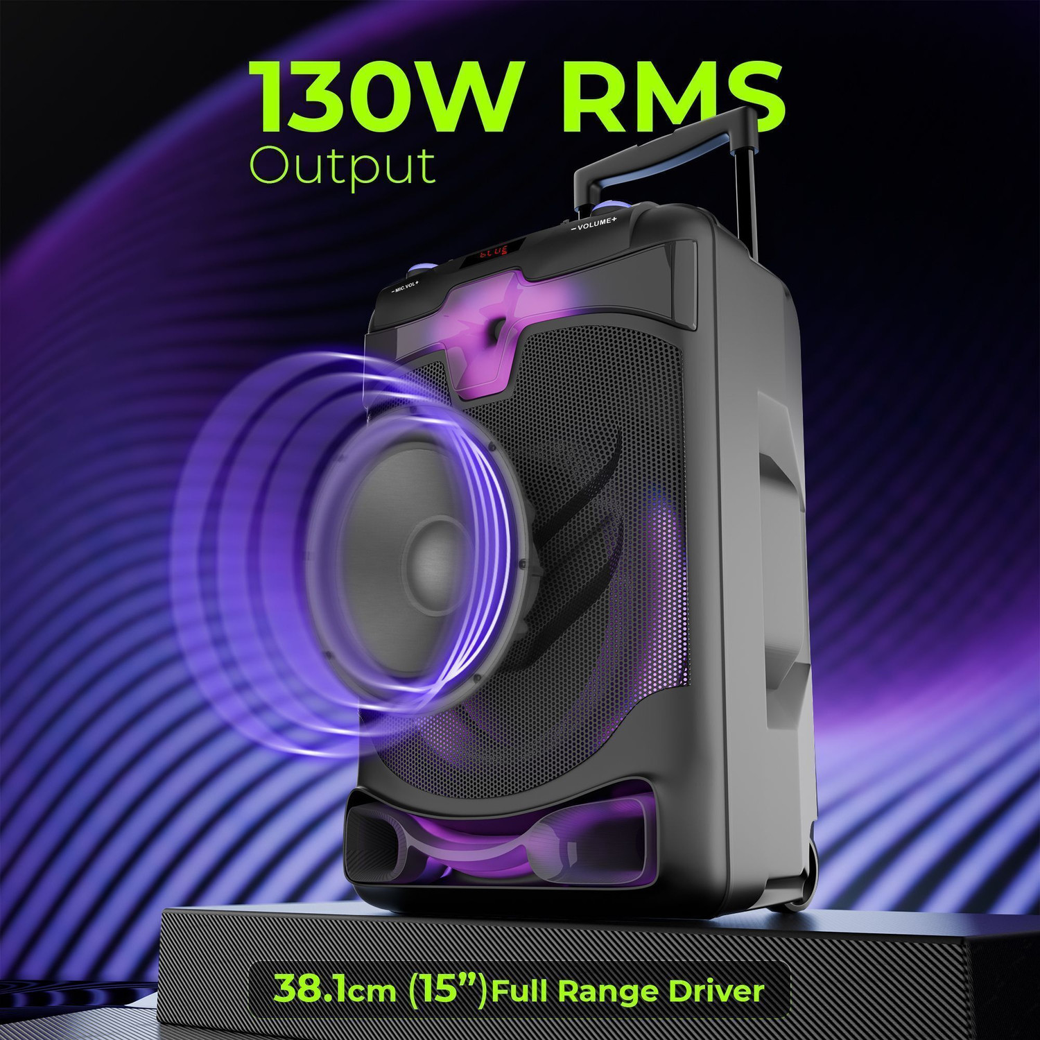 Image of ZEBRONICS Dazzio Trolley Speaker 5hr Playback,Dual Wireless Mic ,Karaoke,USB, AUX,RGB 130 W Bluetooth Party Speaker
