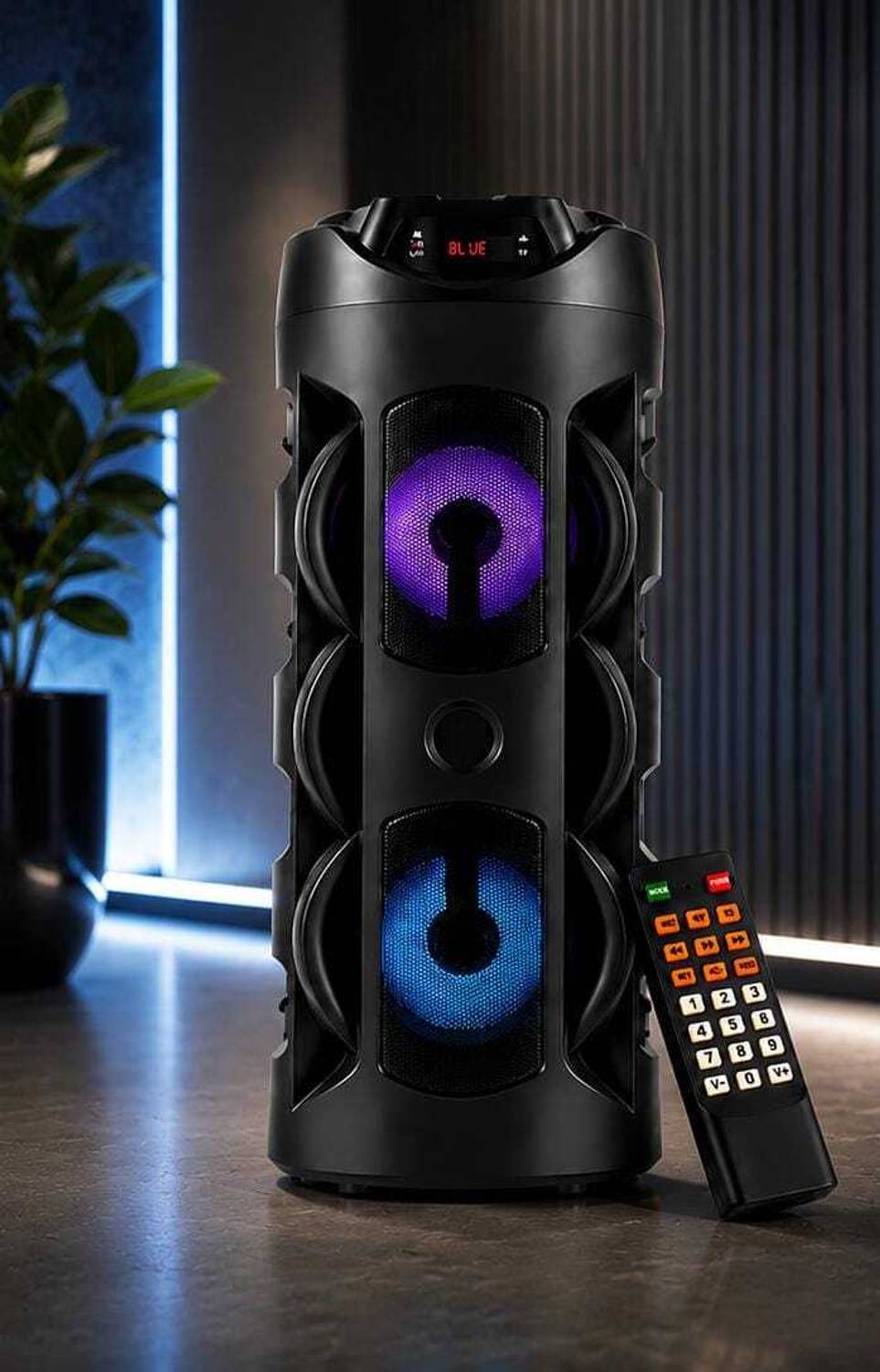 3RY 40W Portable Bluetooth Tower Speaker with Dual Woofer, LED RGB Lights & Remote 40 W Bluetooth Party Speaker - Image 1