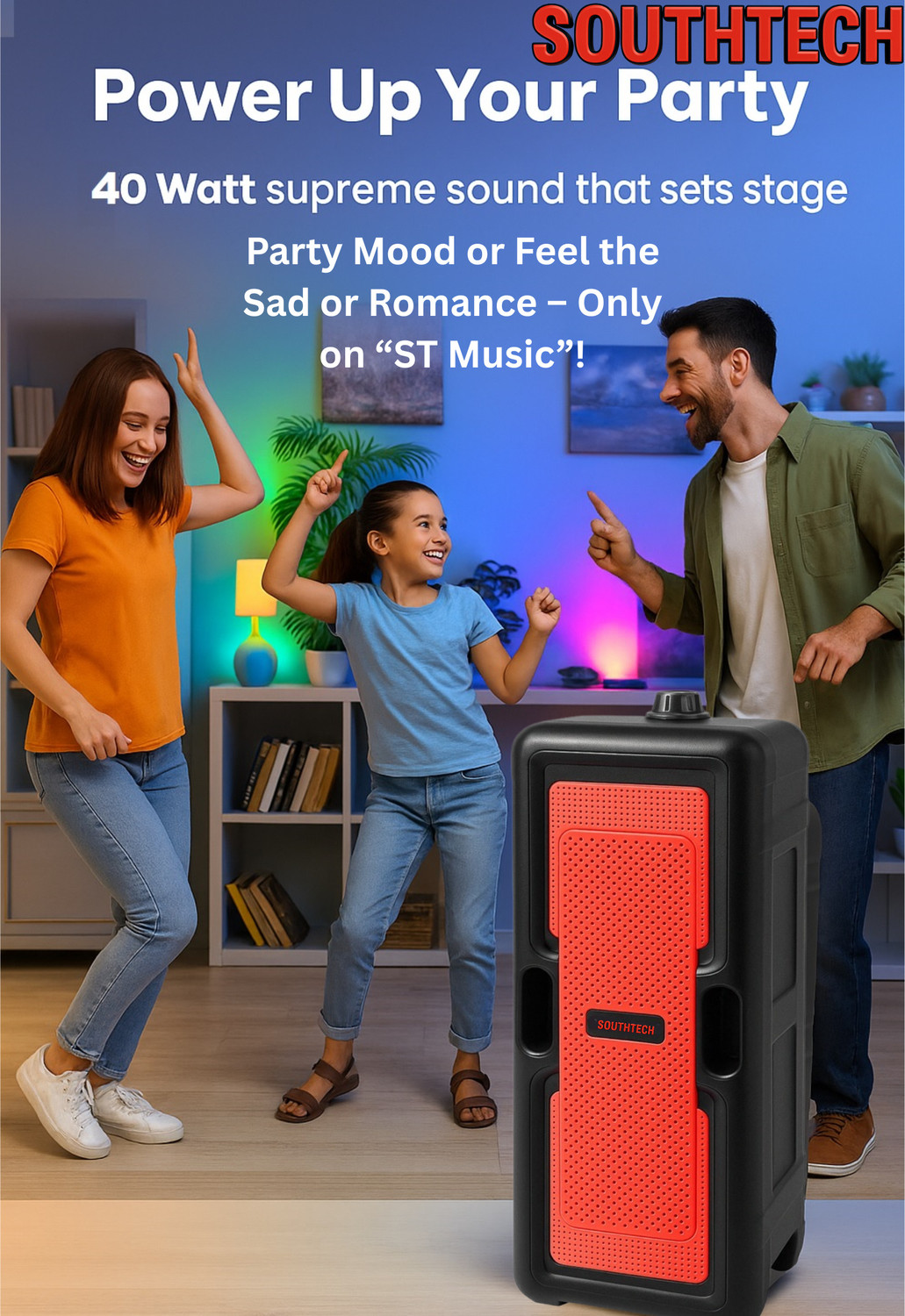 Image of SOUTHTECH ST-02WMR Portable Bluetooth Speaker , Wireless Mic & Remote,Type C, 40 W Bluetooth Party Speaker