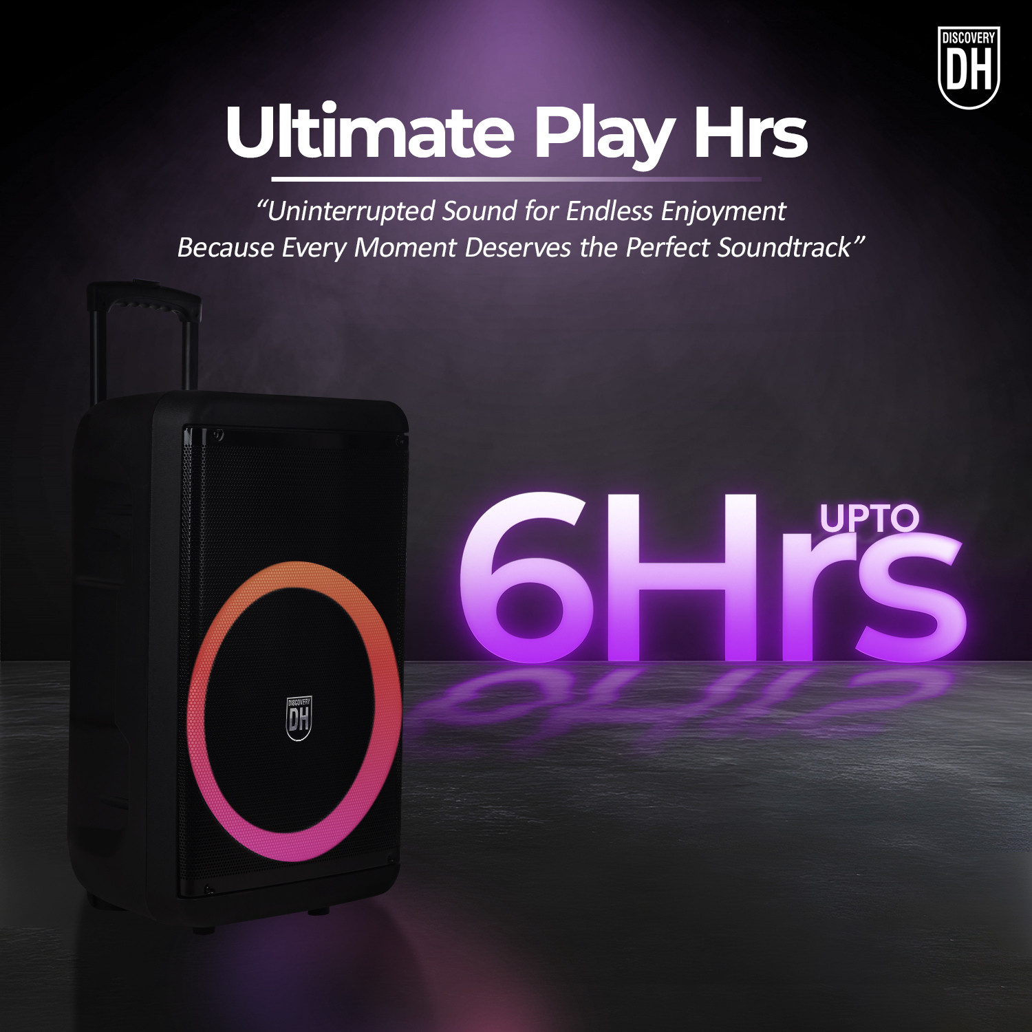Image of DH Discovery Partypop 900W (6Hrs Playtime,2 Wireless Mic,Guitar Input,TWS & EQ Mode) 900 W Bluetooth Party Speaker