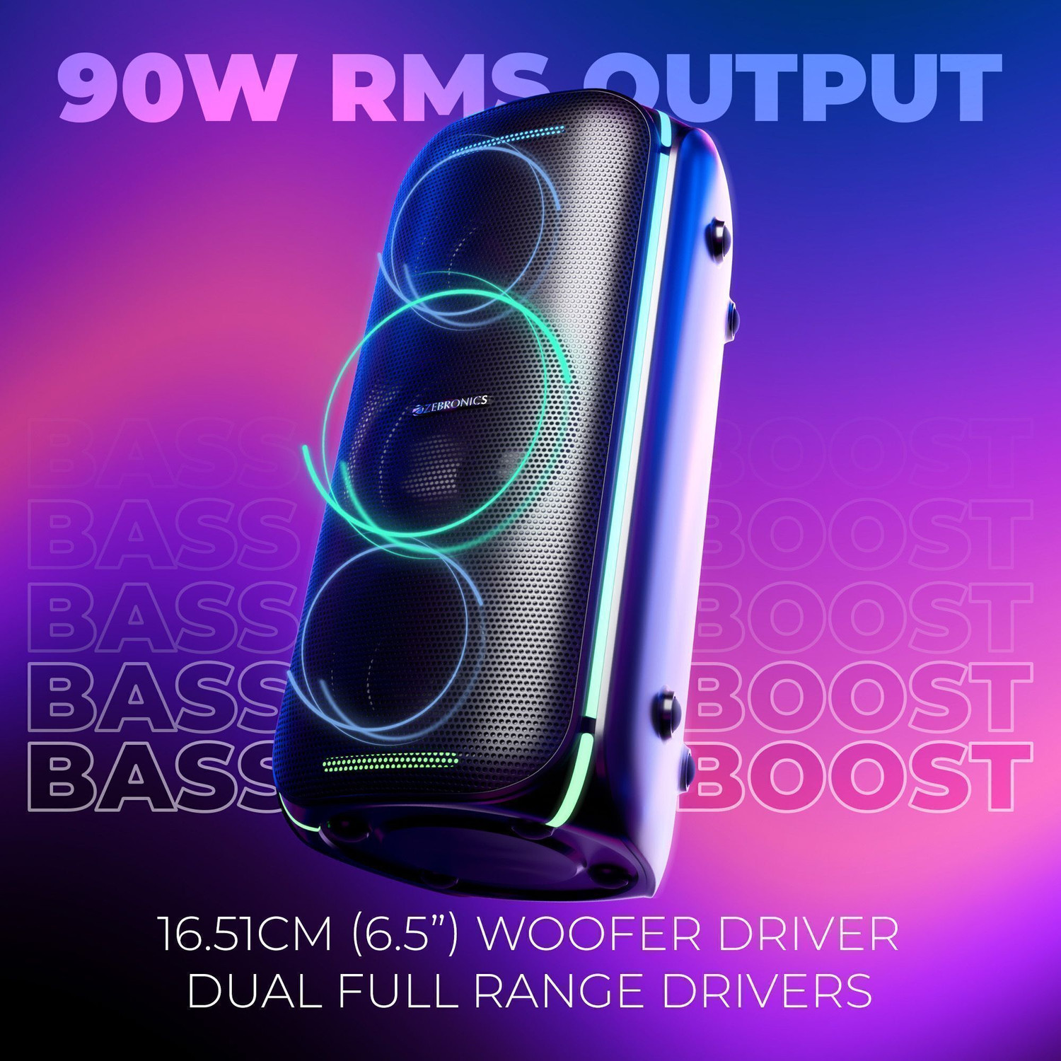 Image of ZEBRONICS Party Fyre 100 Trolley Speaker 6 Playback,Wireless Mic with Display,USB, AUX 90 W Bluetooth Party Speaker
