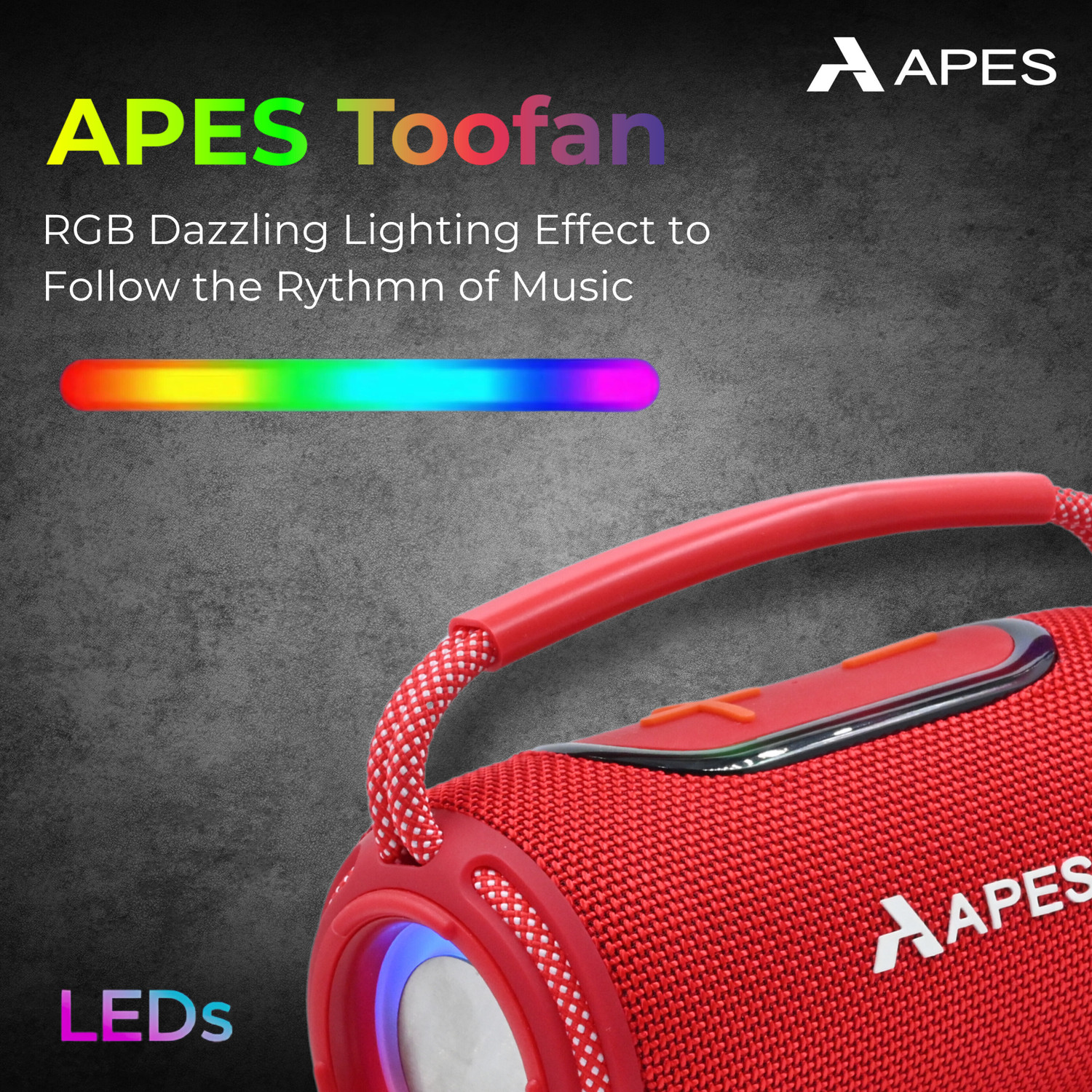 Image of APES Toofan Bluetooth Speaker, 6Hrs Playtime, Dynamic RGB LED's,TF card, USB, and AUX 10 W Bluetooth Party Speaker