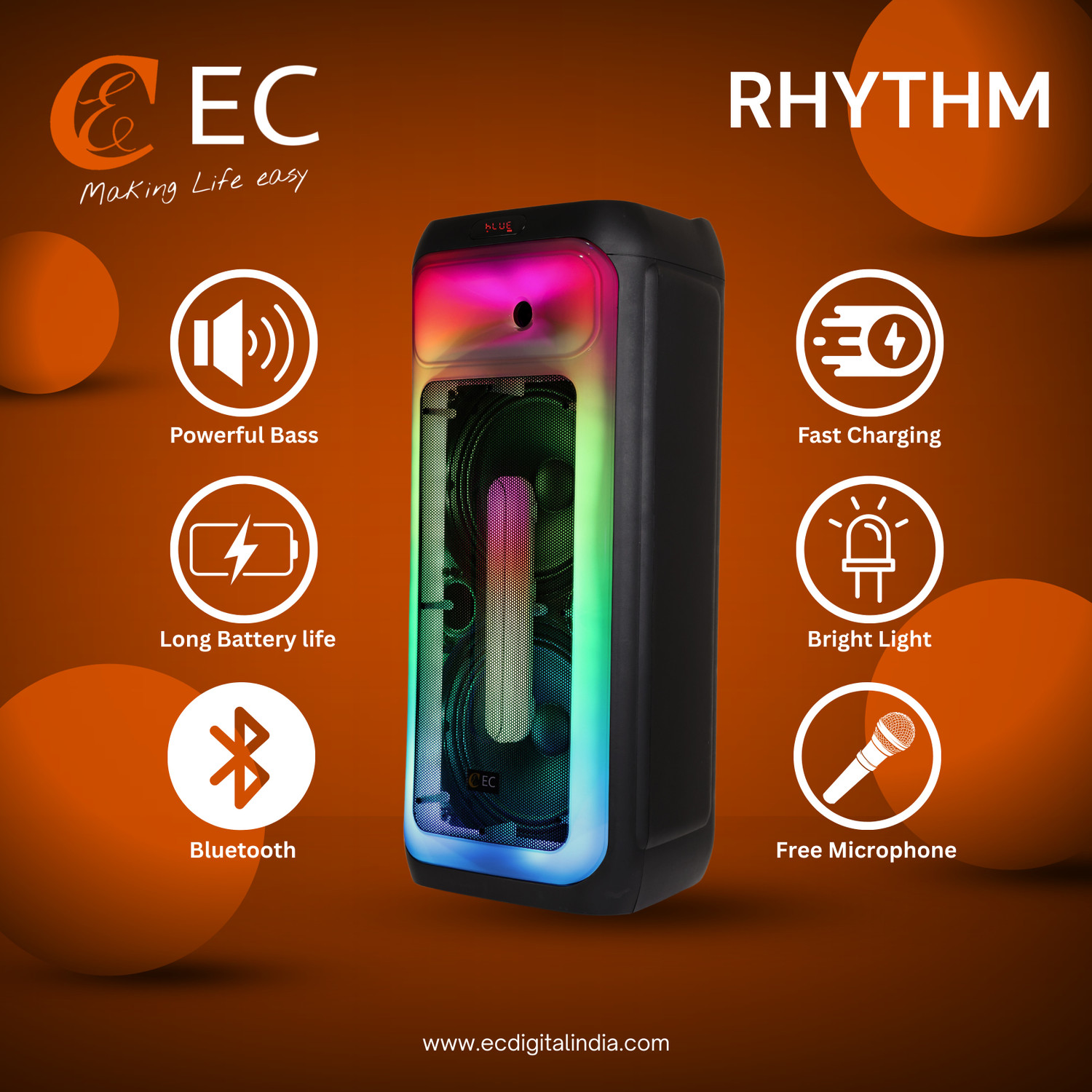 Image of EC RHYTHM 80W BLUETOOTH TROLLEY SPEAKER 80 W Bluetooth Party Speaker