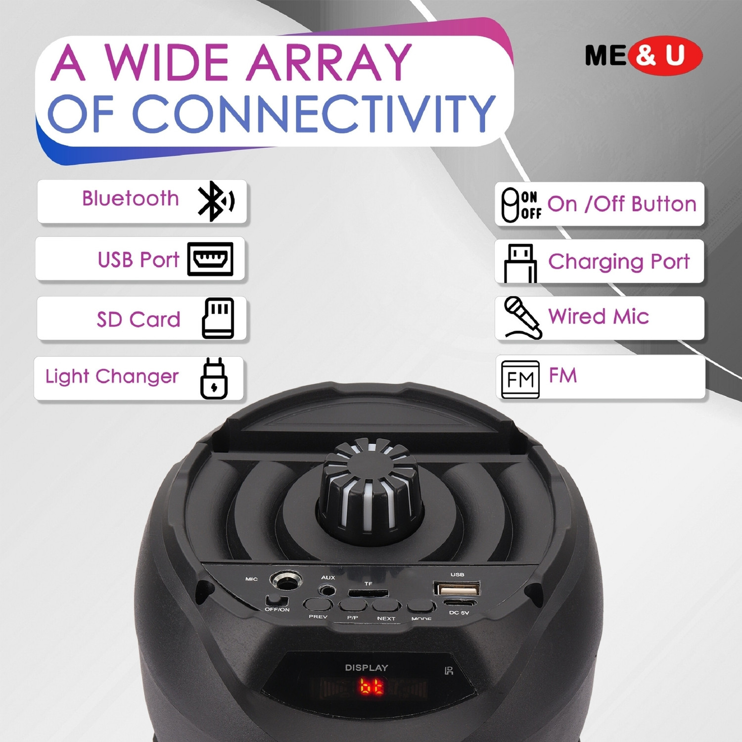 Image of ME&U Partymate 102 TWS WITH FM USB AUX BLUETOOTH KARAOKE WIRED MIC RGB LIGHT 50 W Bluetooth Party Speaker