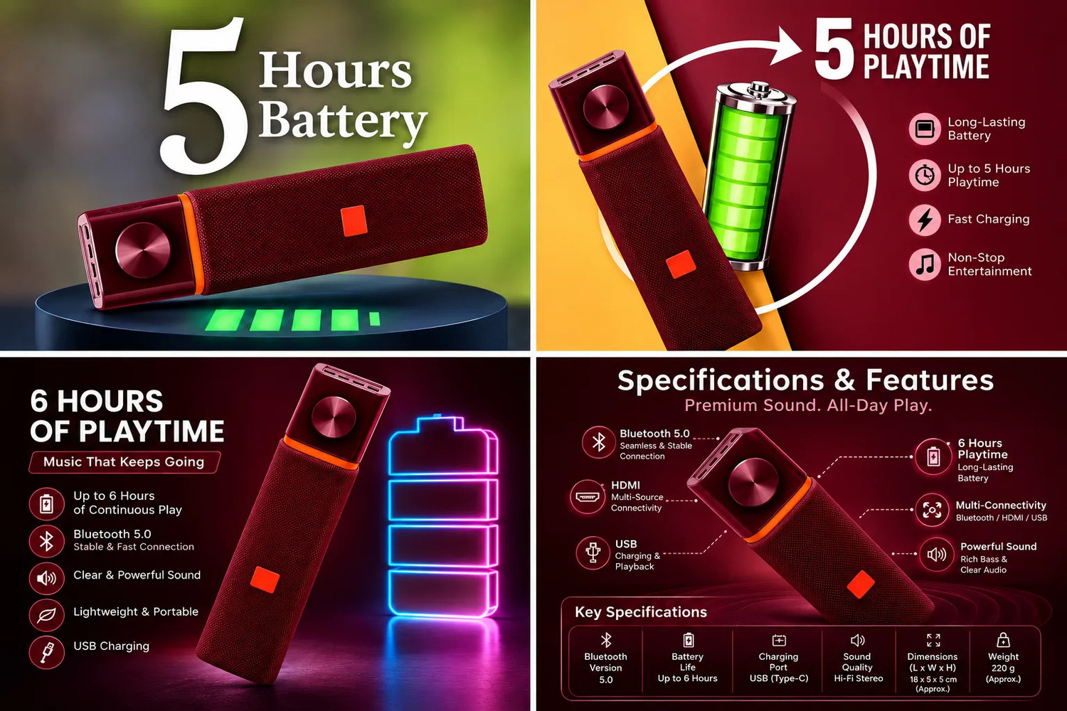 Image of GWALBROS GWALBROS Wireless Party Bluetooth Speaker 8 W Bluetooth Party Speaker (Maroon, Orange, 2.1 Channel)