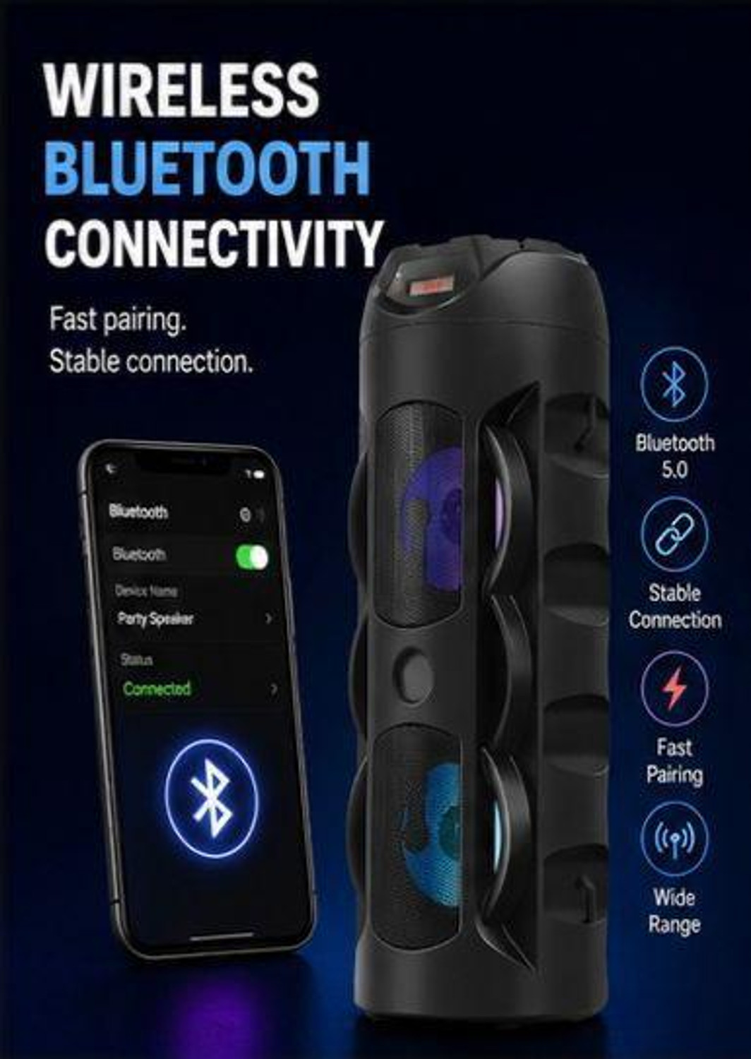 Image of APH PRIME DJ Speaker & Sound Box . 40W Tower Speaker | Dual Woofer RGB Lights | Remote | 40 W Bluetooth Party Speaker