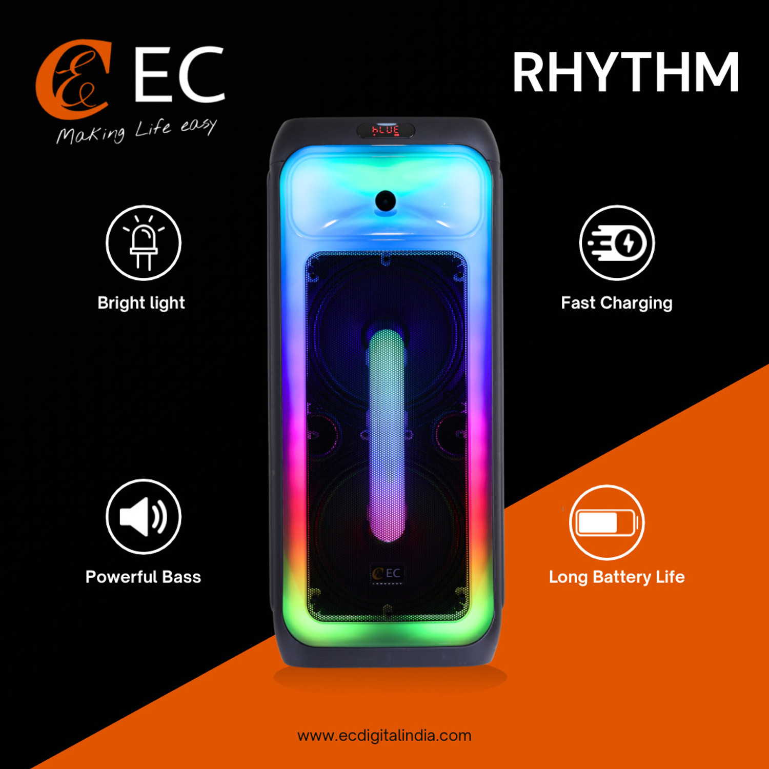 Image of EC RHYTHM 80W BLUETOOTH TROLLEY SPEAKER 80 W Bluetooth Party Speaker