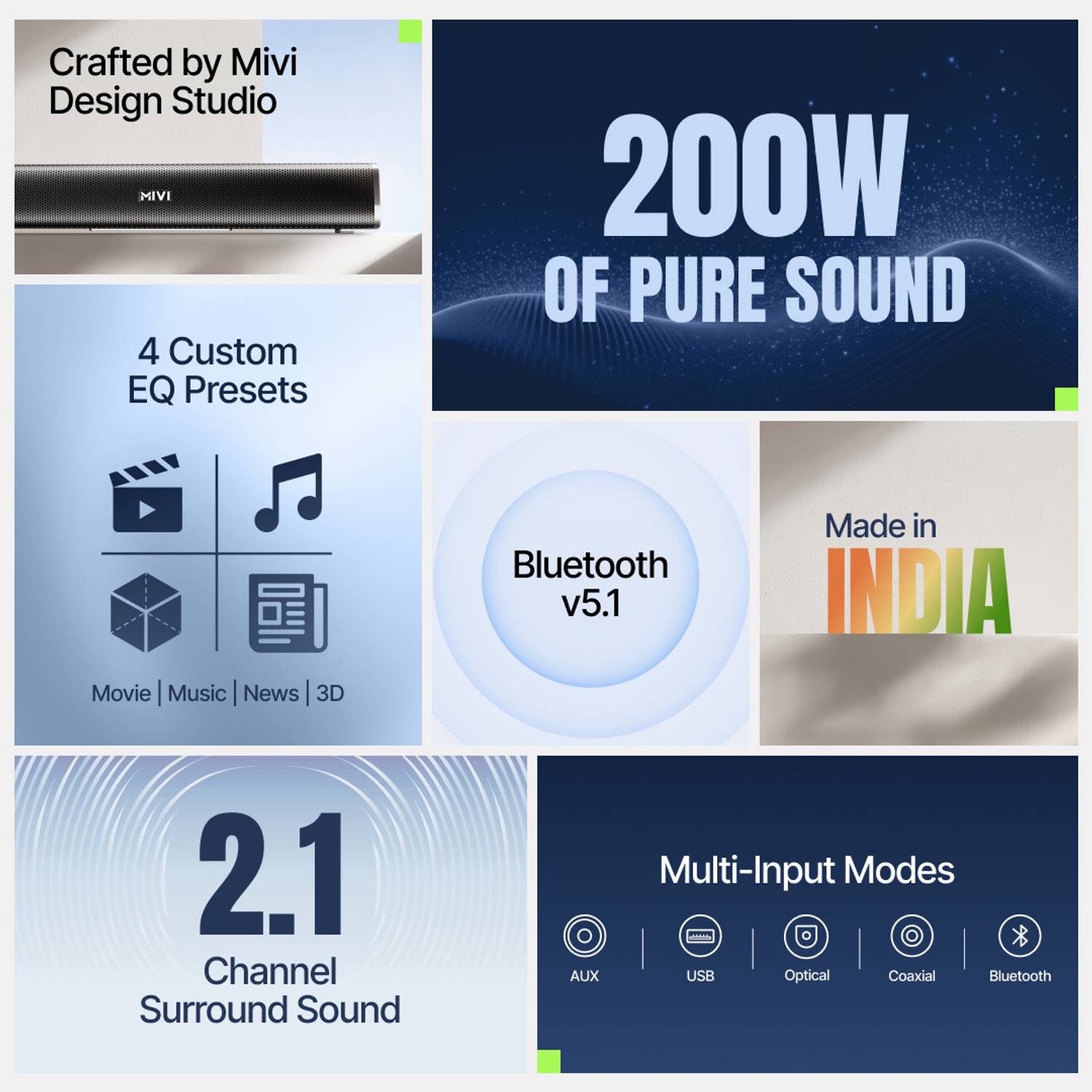 Mivi Fort Sonic 200 2.1 Channel Bluetooth Soundbar - Image 2