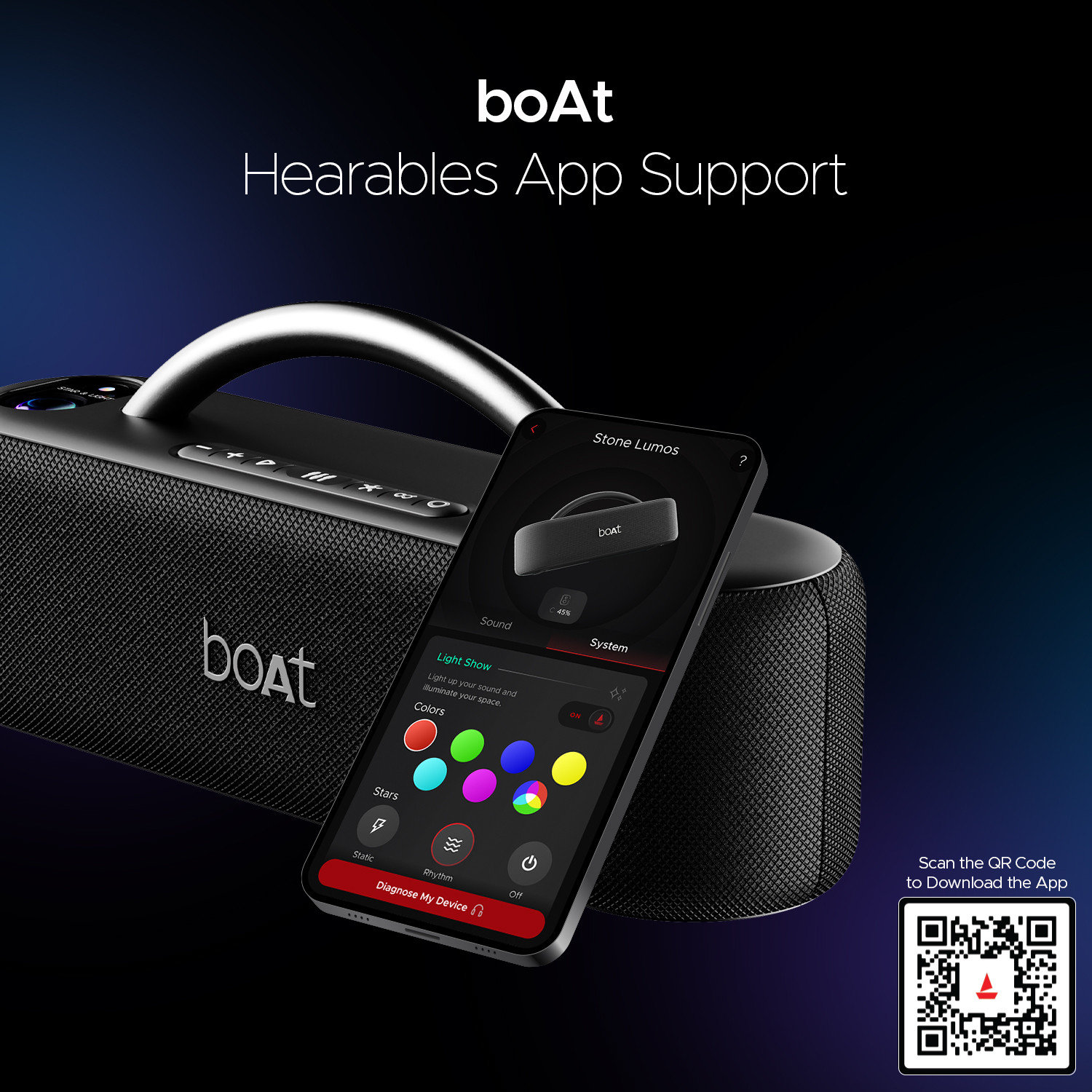 Image of boAt Stone Lumos w / LED Projection, 9HRS Playback,Hearables App Support,Dual EQ Modes 60 W Bluetooth Party Speaker