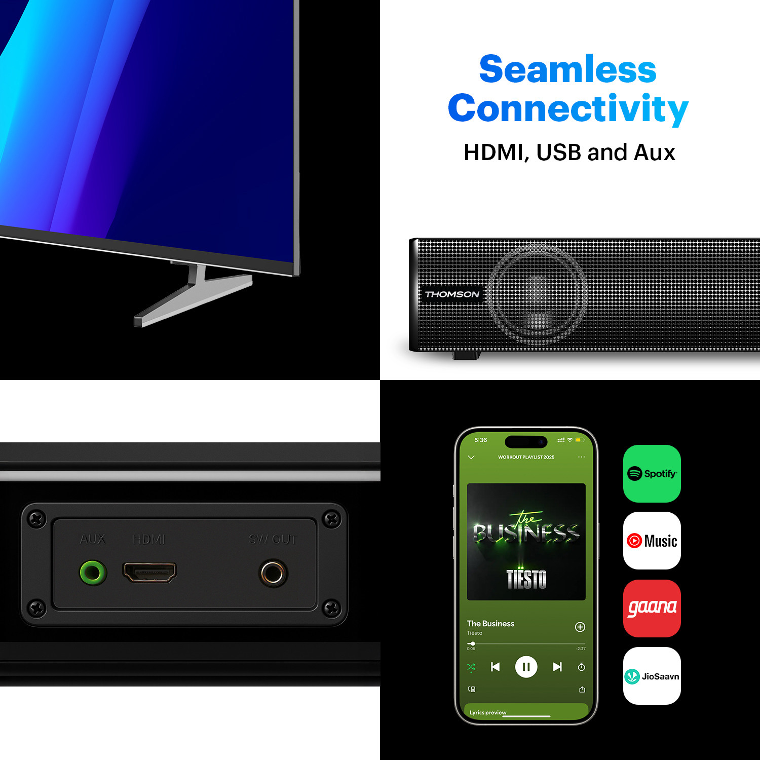 Image of Thomson Alphabeat80, Music System, Bass Woofer, Home Theatre Speaker Bar BT v5.1 80 W Bluetooth Soundbar