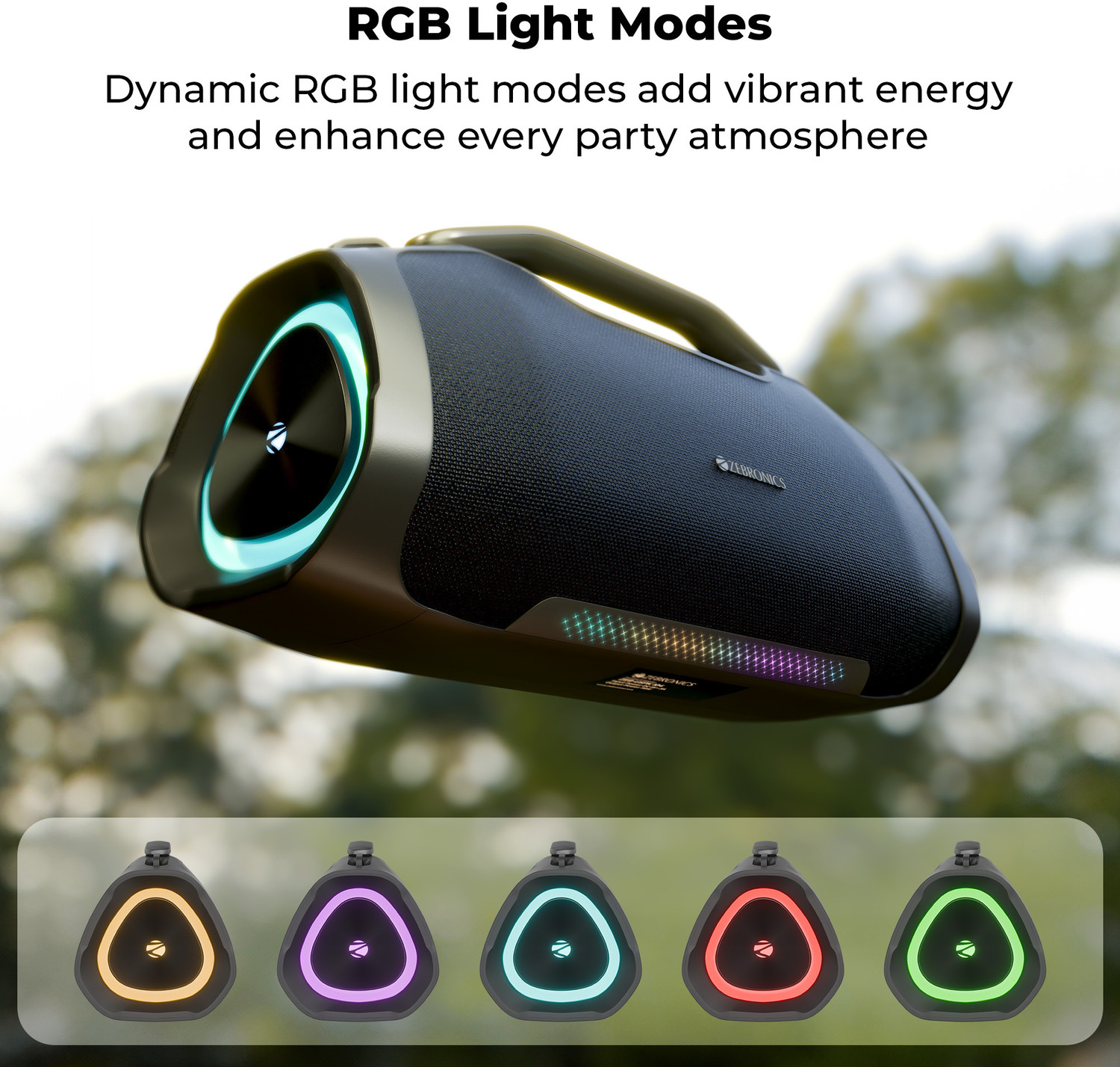 Image of ZEBRONICS Sound Feast 550, Upto 5hrs Playback, Dual Drivers, Subwoofer, TWS, RGB, Type-C 75 W Bluetooth Party Speaker