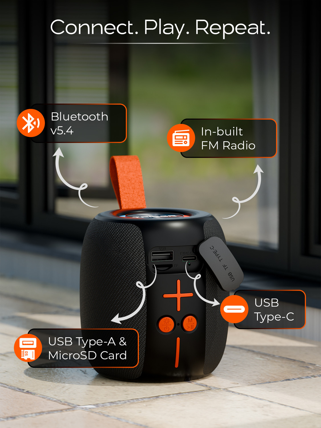 Image of TRIGGR Roar 8 with RGB Lights, Fabric Exterior, TWS & FM Mode, 12H Playtime, BT v5.4 8 W Bluetooth Speaker
