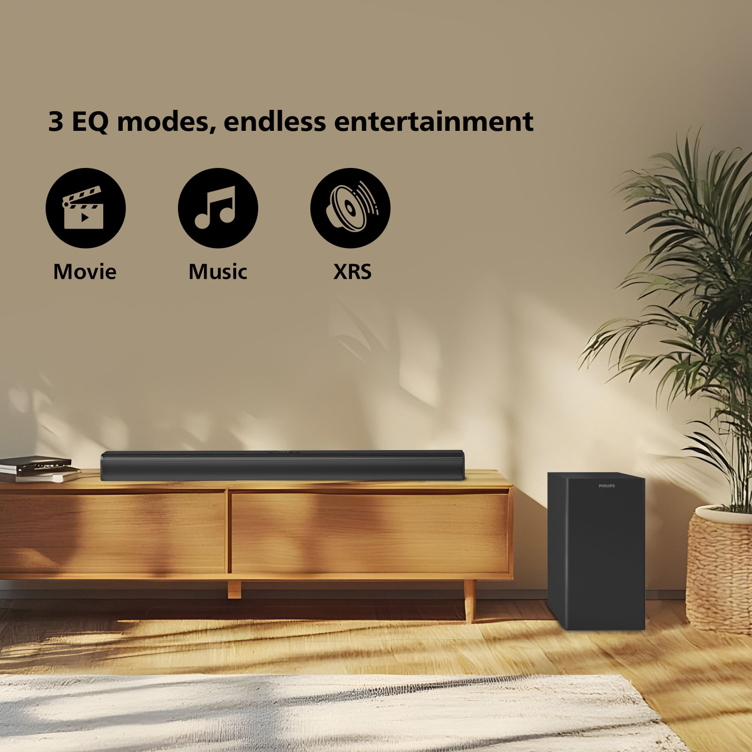 Image of PHILIPS TAB4319 /94 With Subwoofer for Rich Bass, 3 EQ modes, Bluetooth /HDMI /USB /Optical 80 W Bluetooth Soundbar