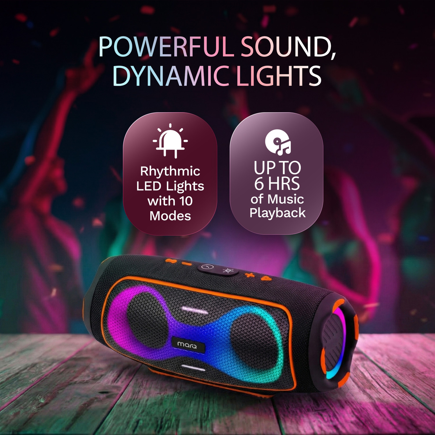 Image of MarQ by Flipkart Party Pod with Powerful Dual Drivers, Upto 6Hrs of Playback, TWS Mode 50 W Bluetooth Speaker